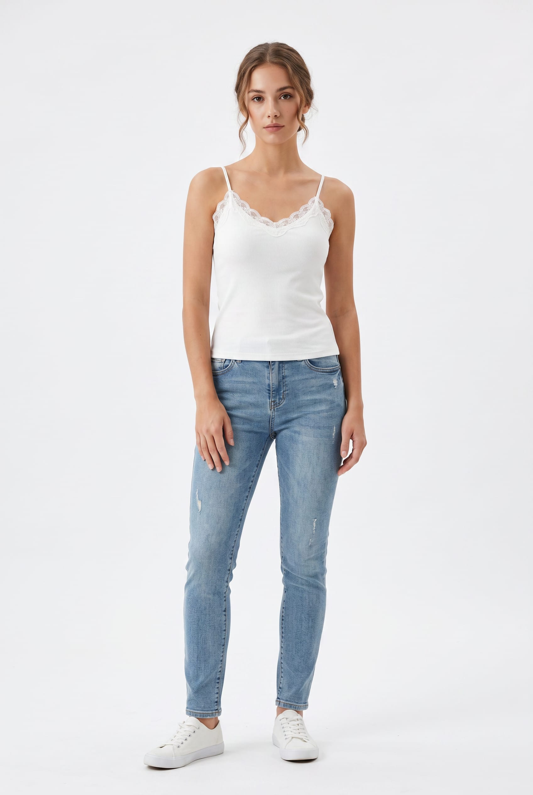 White Lace-Trim Cami Tank Top