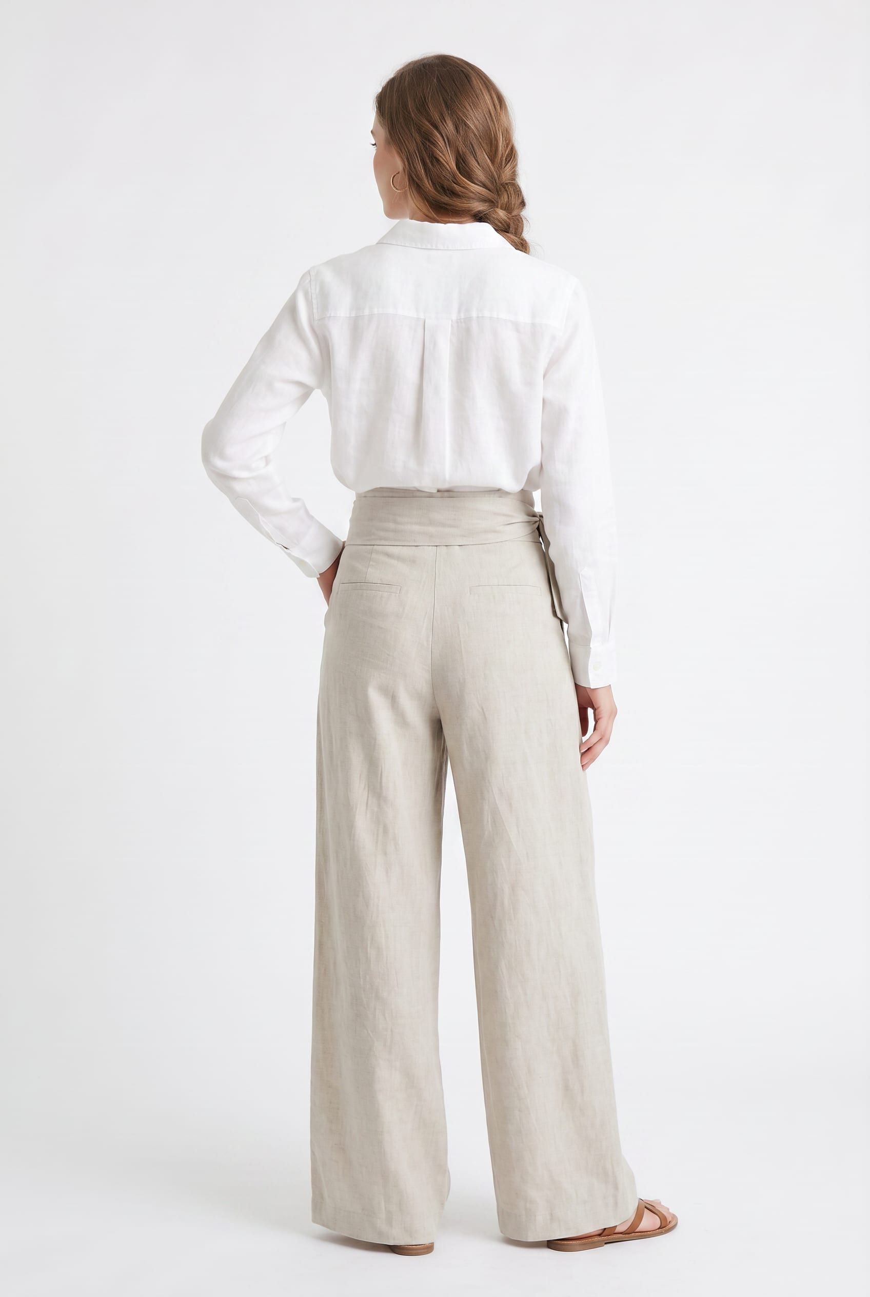 Oatmeal Linen Wide Leg Wrap Trousers