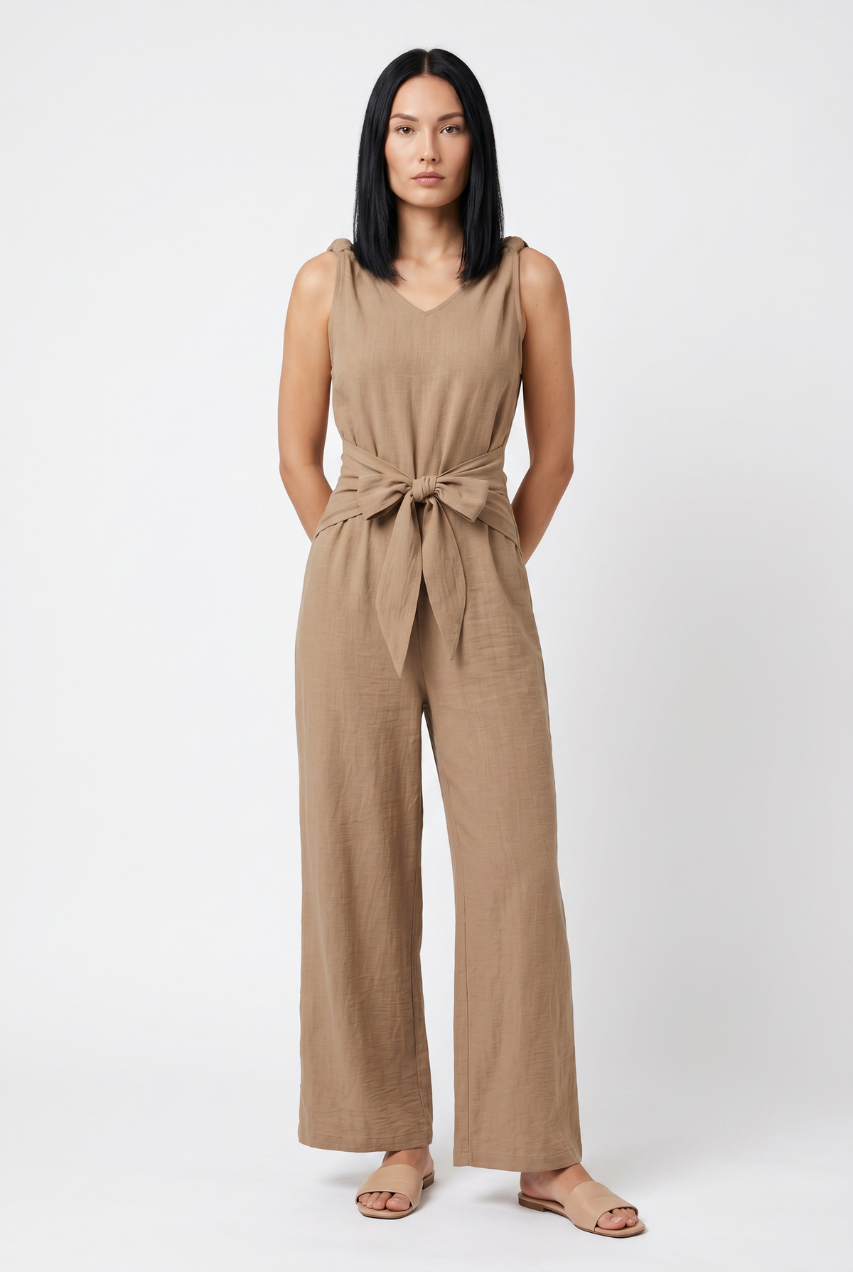 Beige Wide Leg Relaxed Jumpsuit