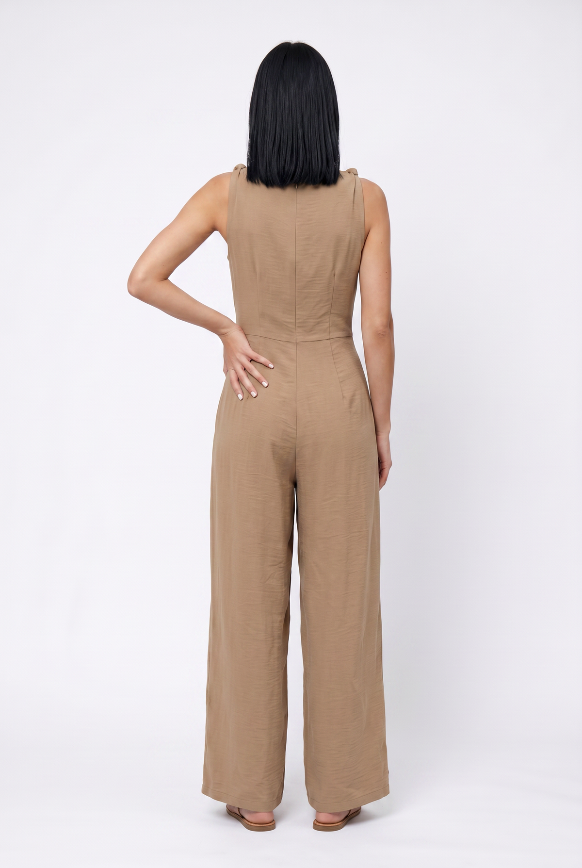 Beige Wide Leg Relaxed Jumpsuit