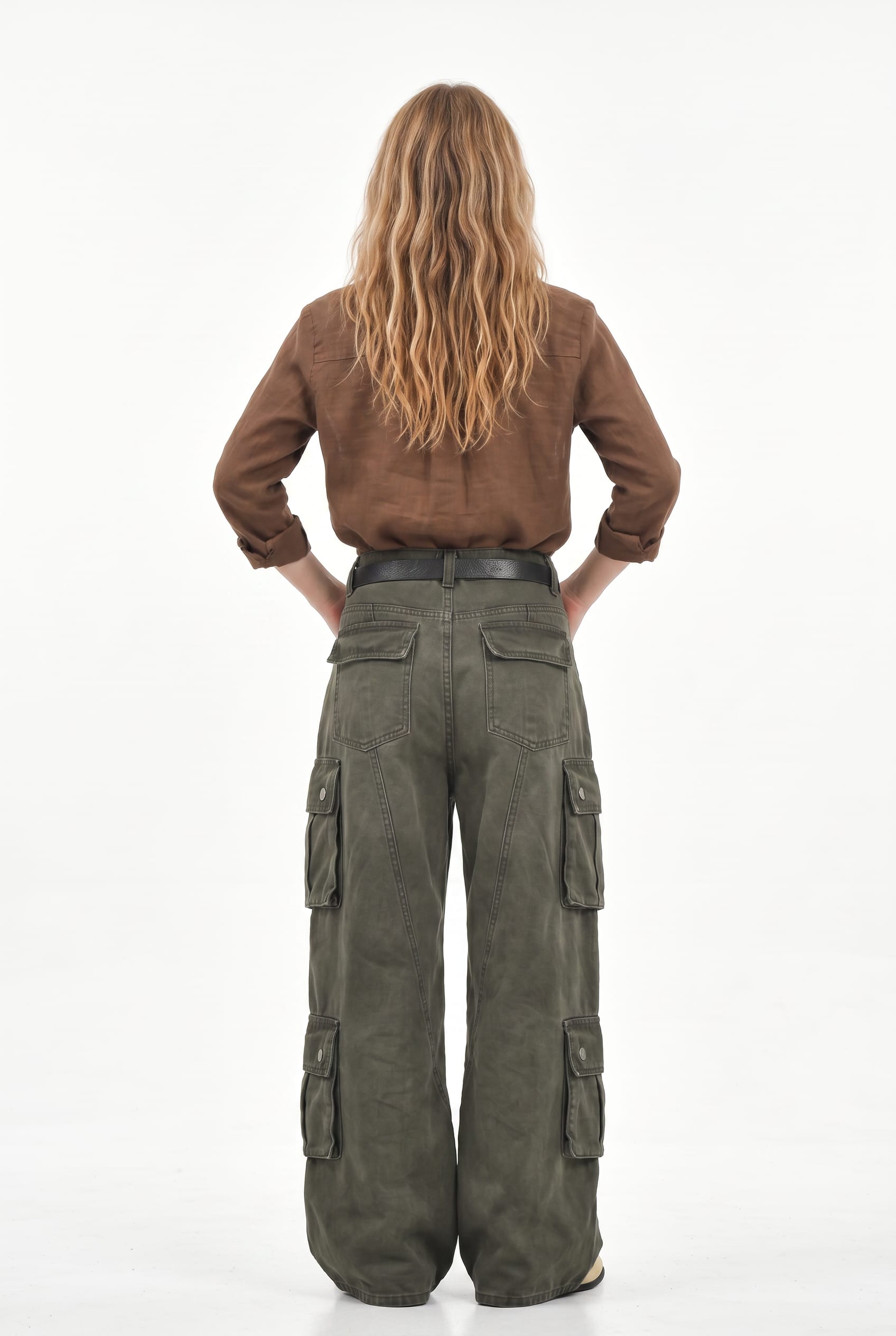 Olive Green Wide Leg Cargo Trousers