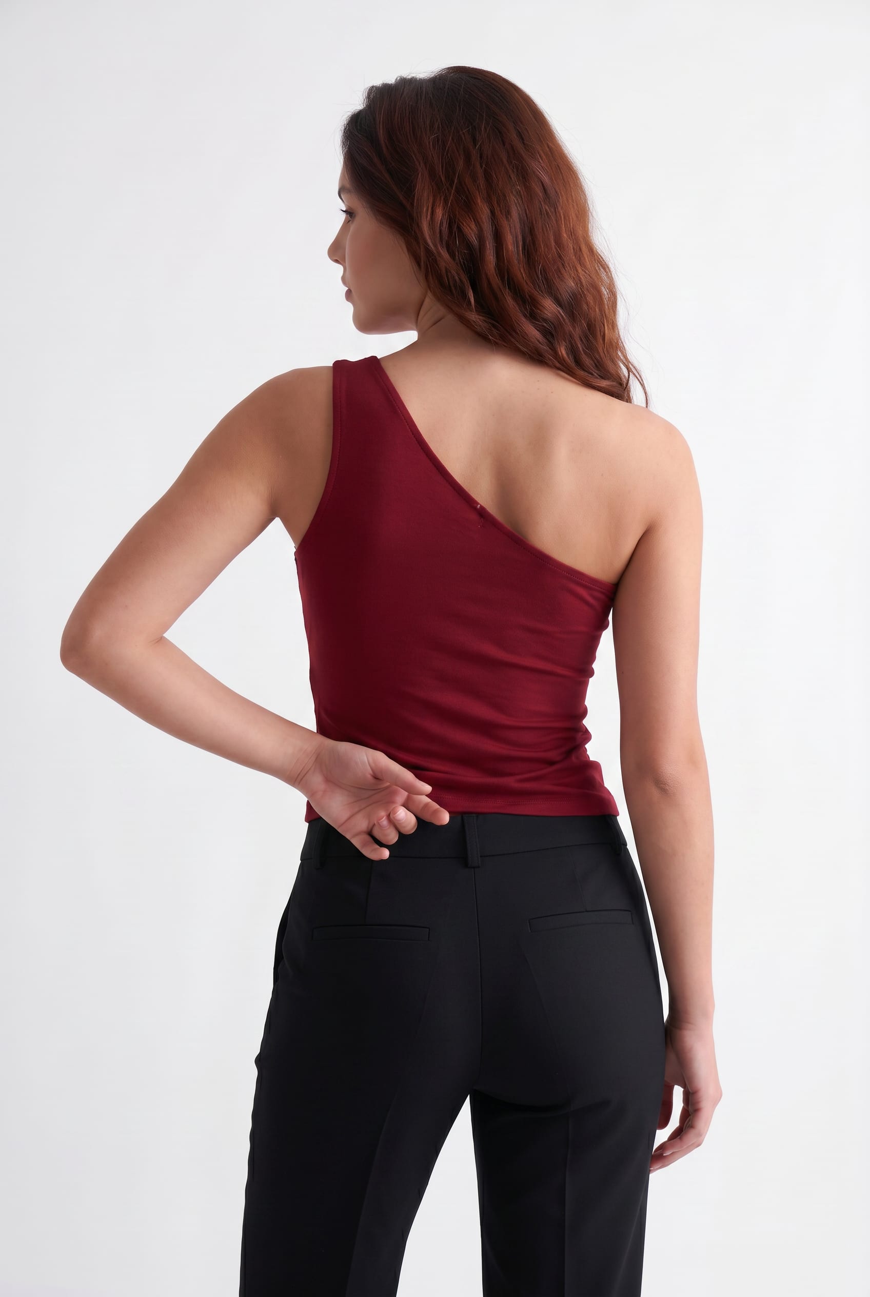 Burgundy One-Shoulder Cropped Top