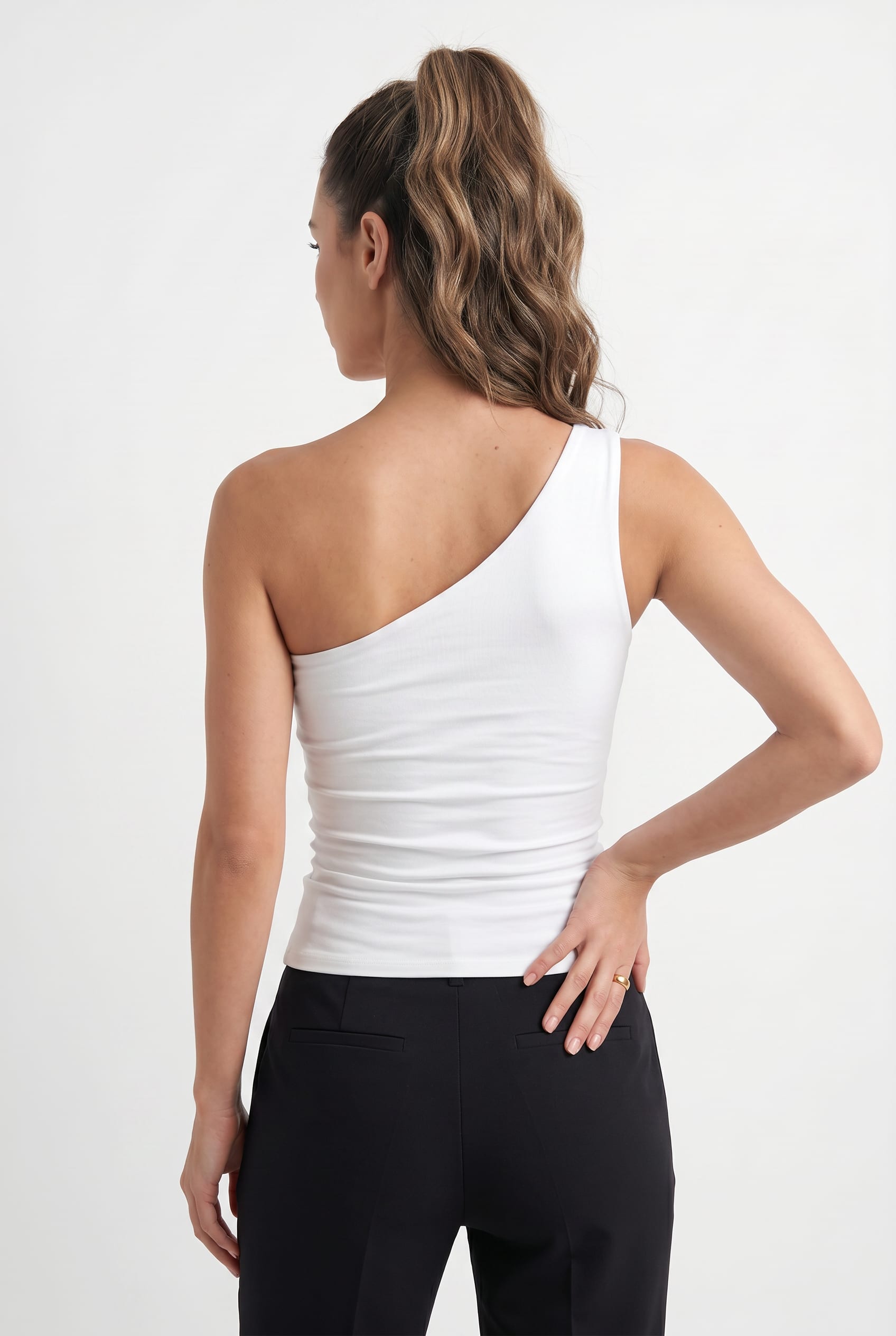 White One-Shoulder Asymmetric Fitted Top