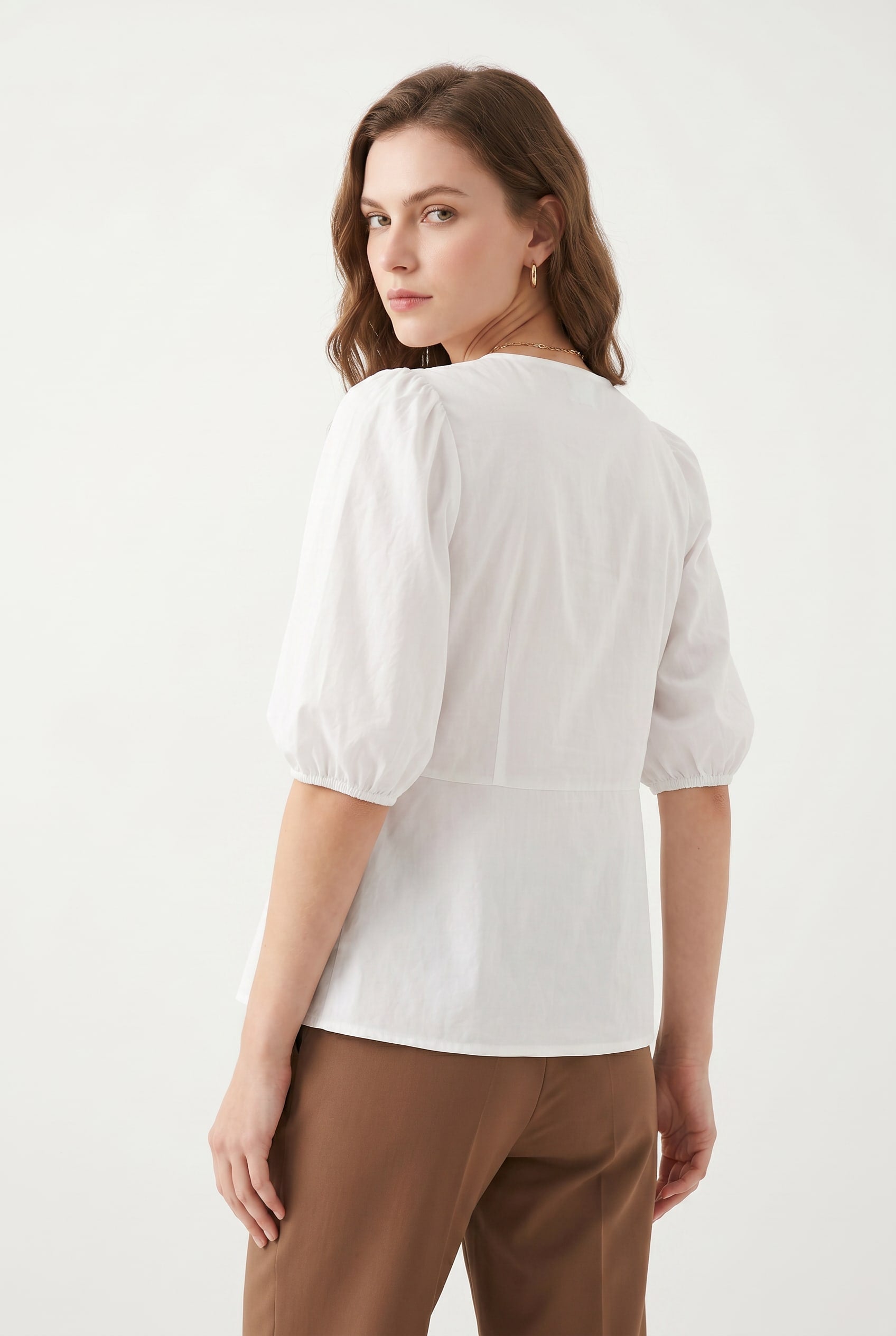 White Tie-Front Puff Sleeve Blouse
