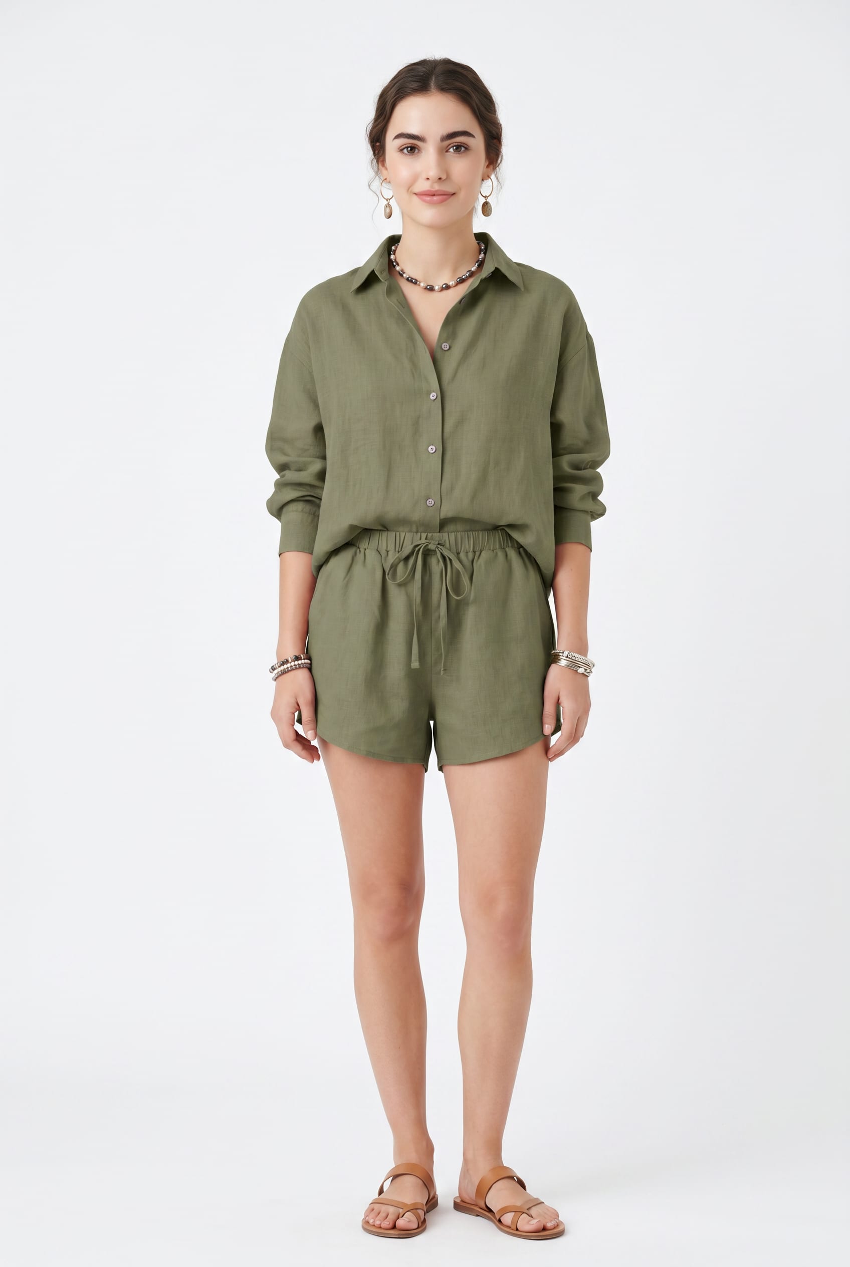 Olive Linen Shirt and Shorts Co-ord