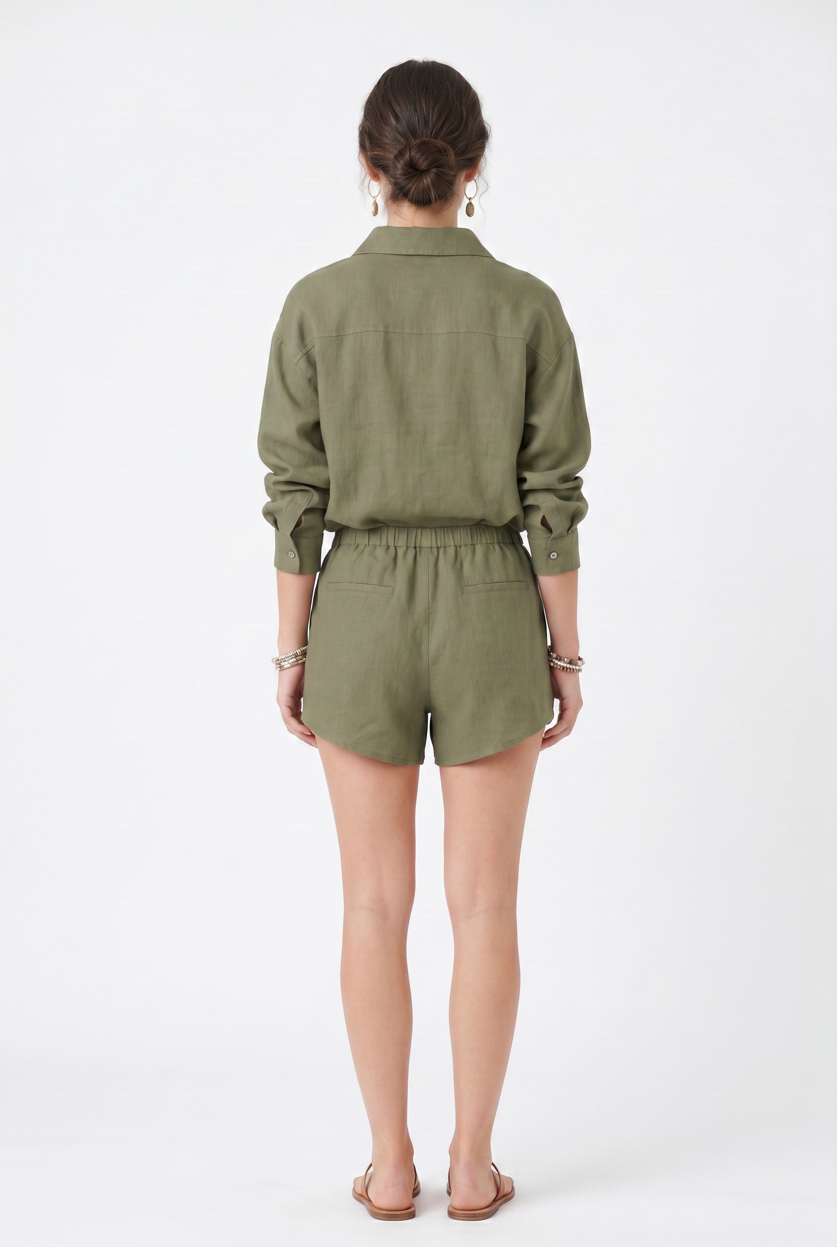 Olive Linen Shirt and Shorts Co-ord