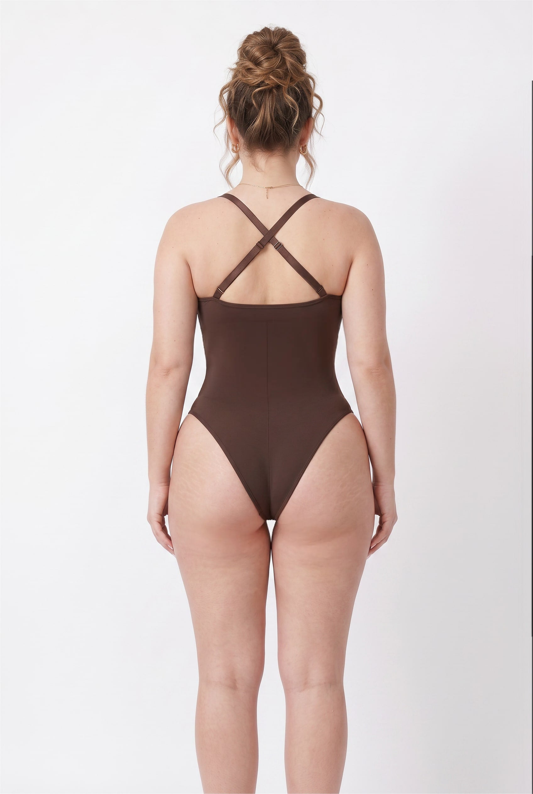Chocolate Brown Zip-Front Shaping Bodysuit