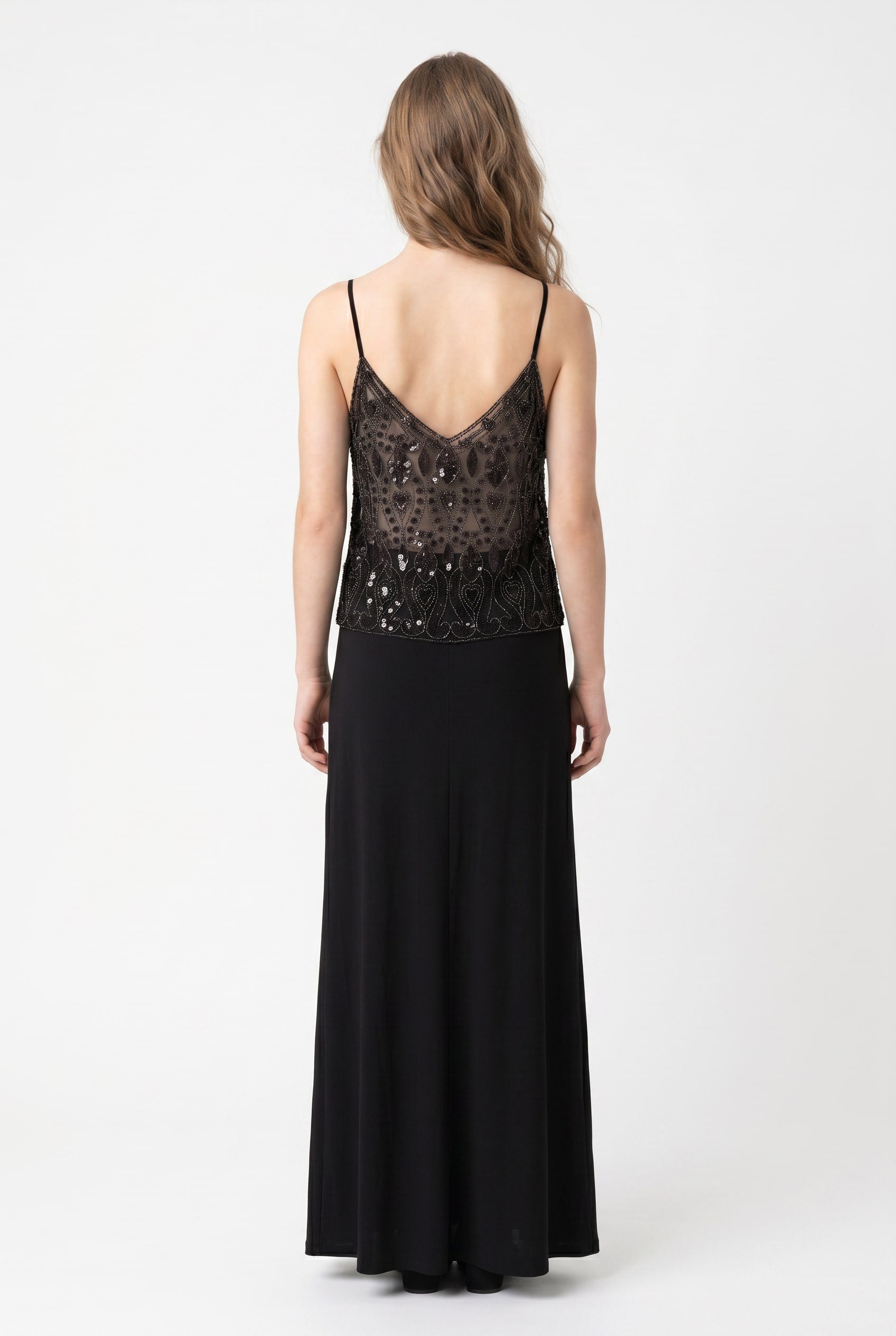 Black Sequin Embellished Sheer Cami Top