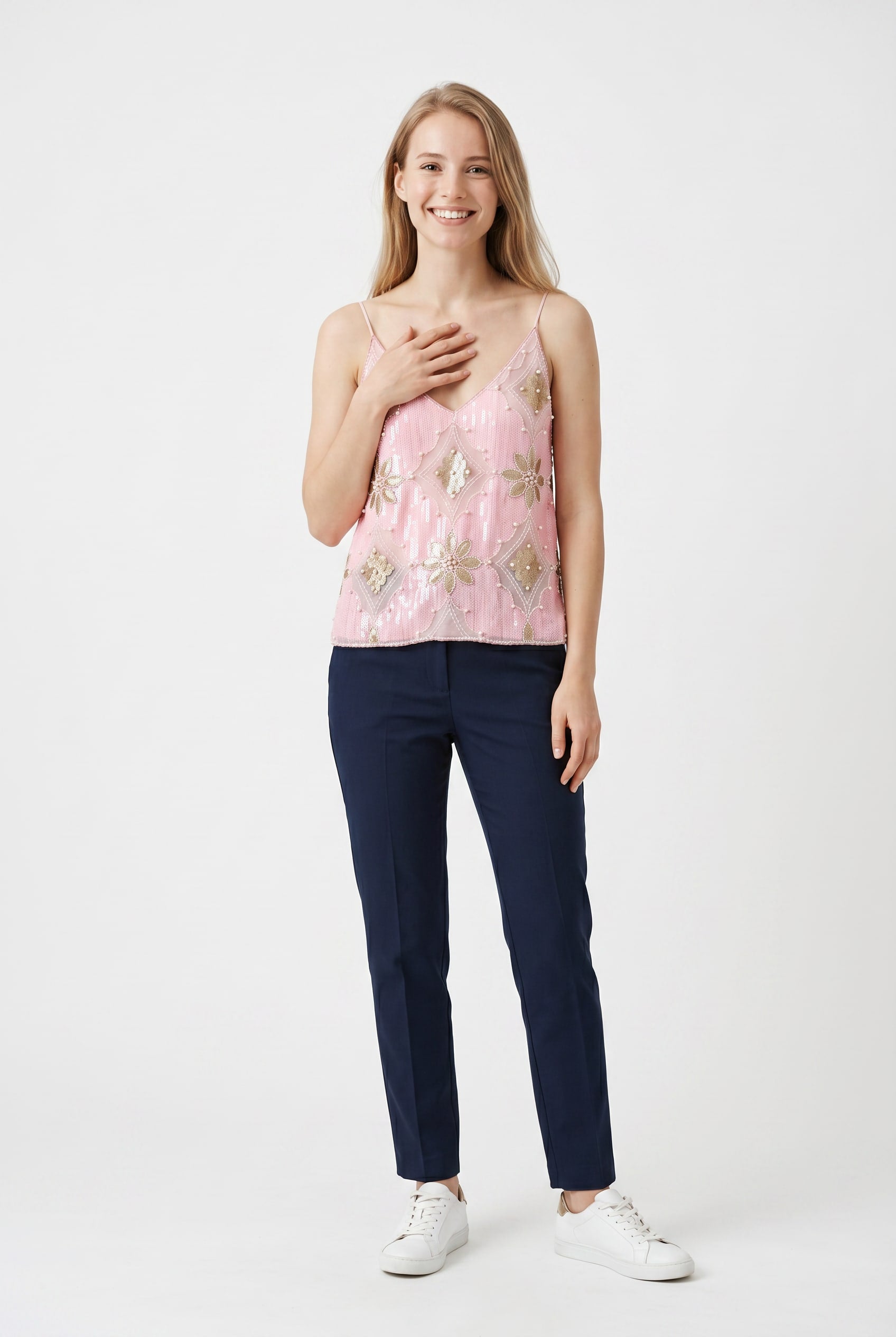 Pink Sequin Embellished Cami Top