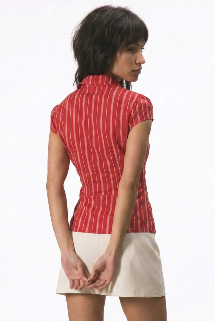 Red Striped Cap Sleeve Shirt