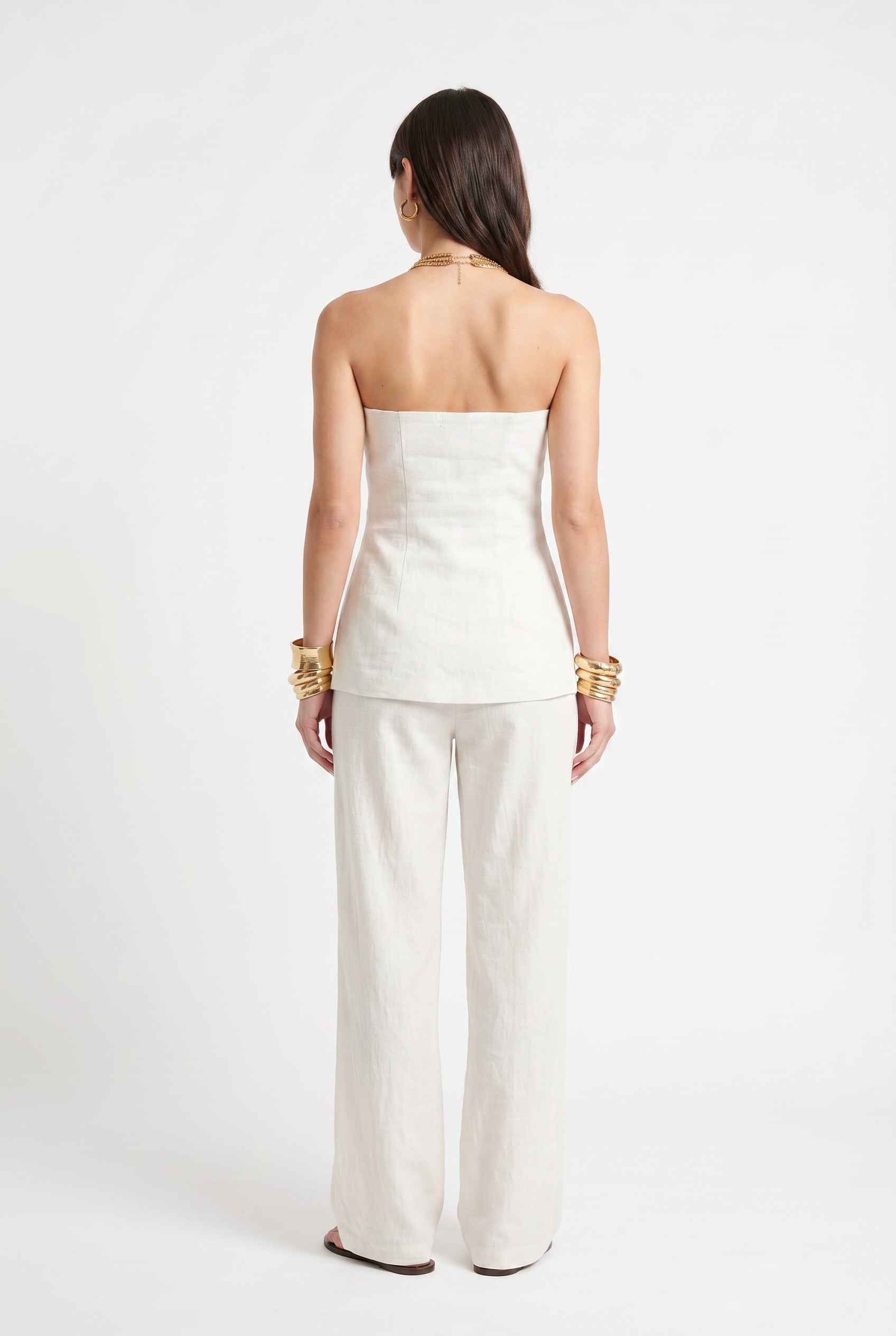 White Linen Strapless Peplum Top