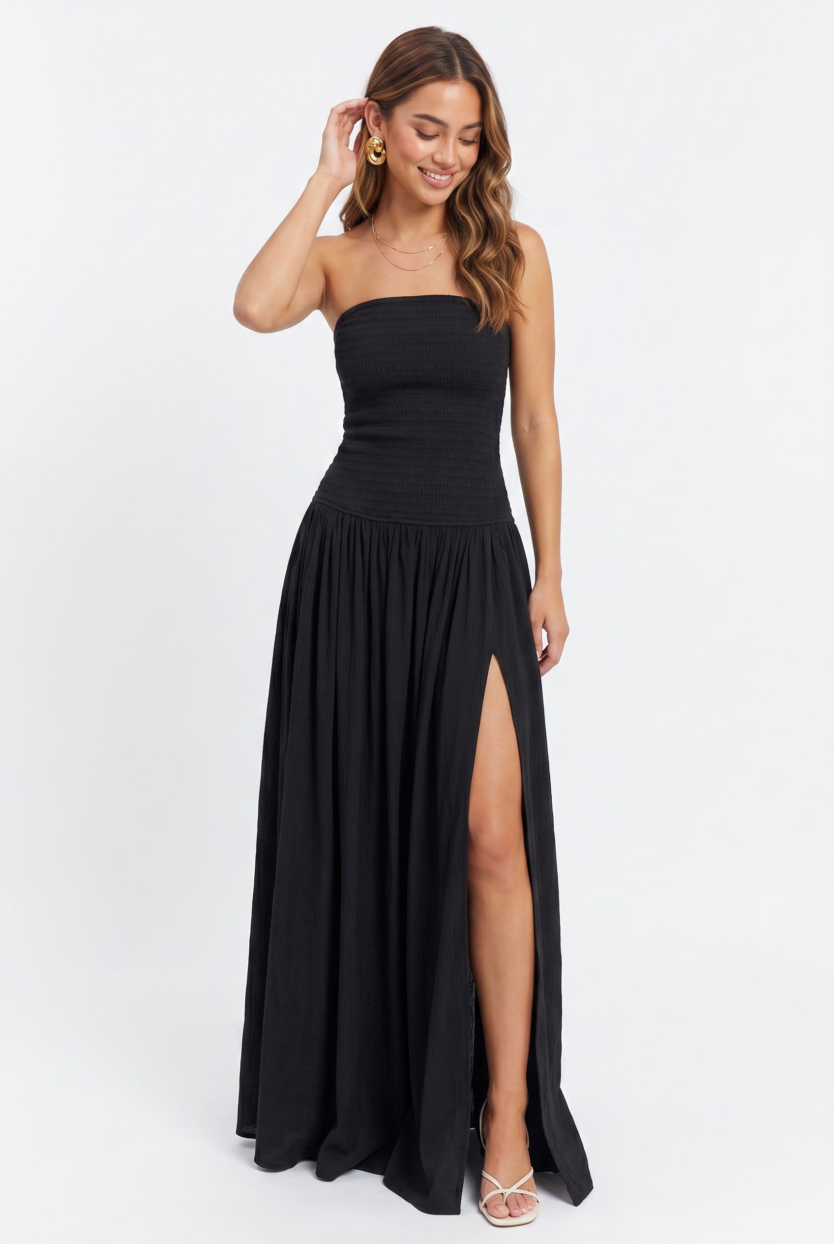 Black Strapless Maxi Dress Split Detail