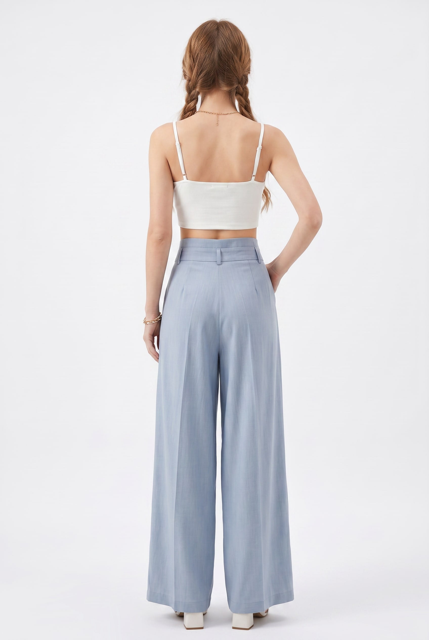 Ice Blue High-Waisted Wide Leg Trousers