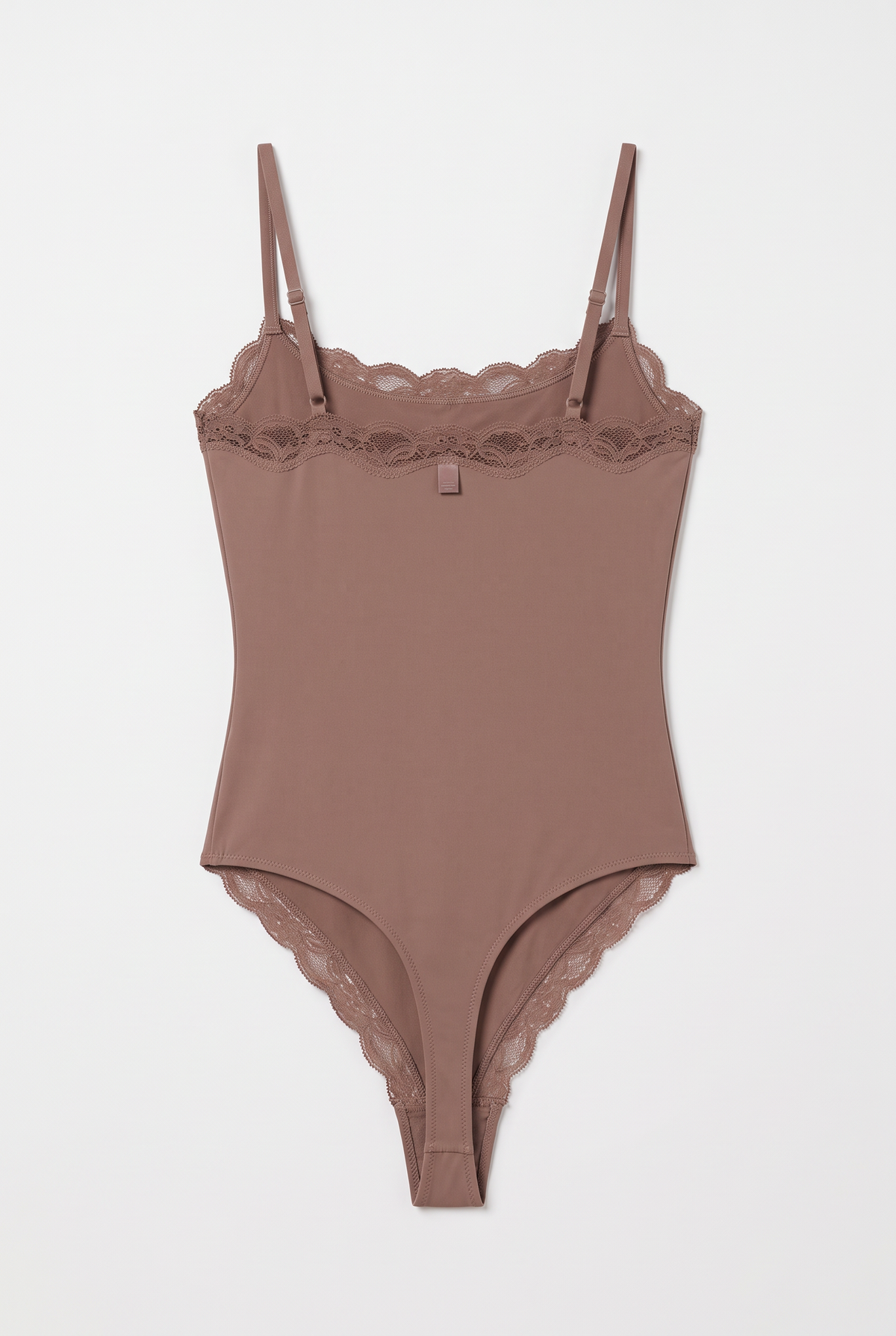 Brown Lace Trim Thong Bodysuit