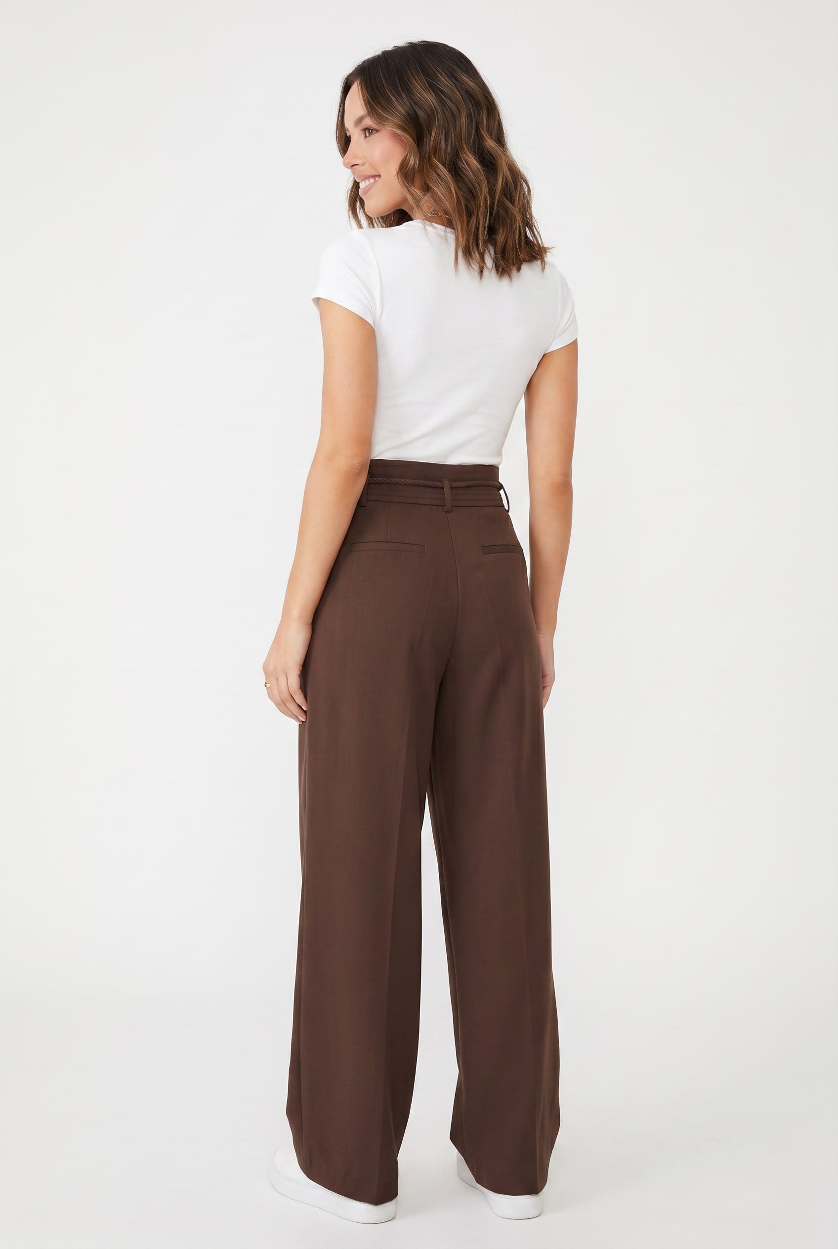 Chocolate Brown Wide Leg Pleated Trousers