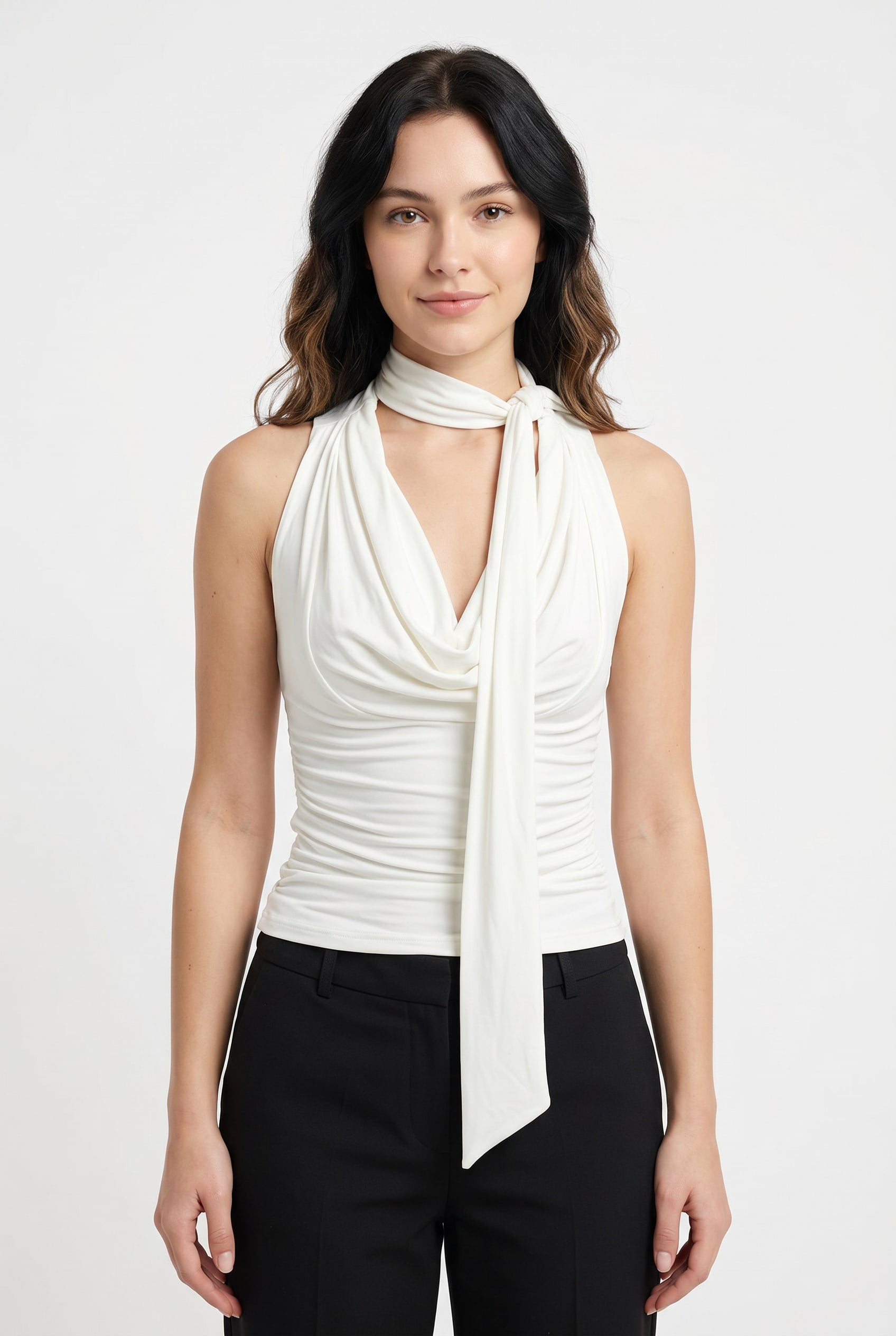 Ivory Halter Neck Draped Scarf Top