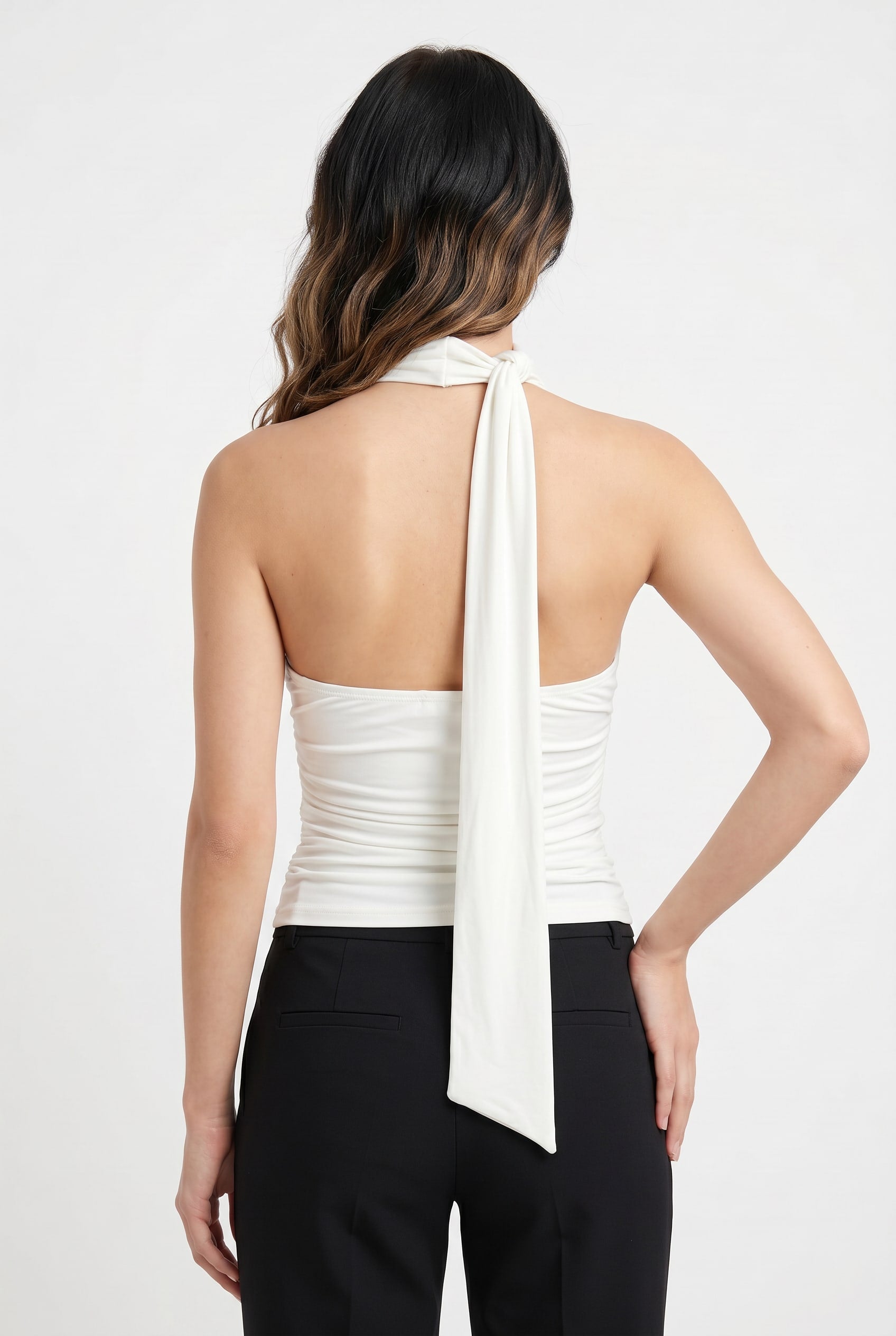 Ivory Halter Neck Draped Scarf Top