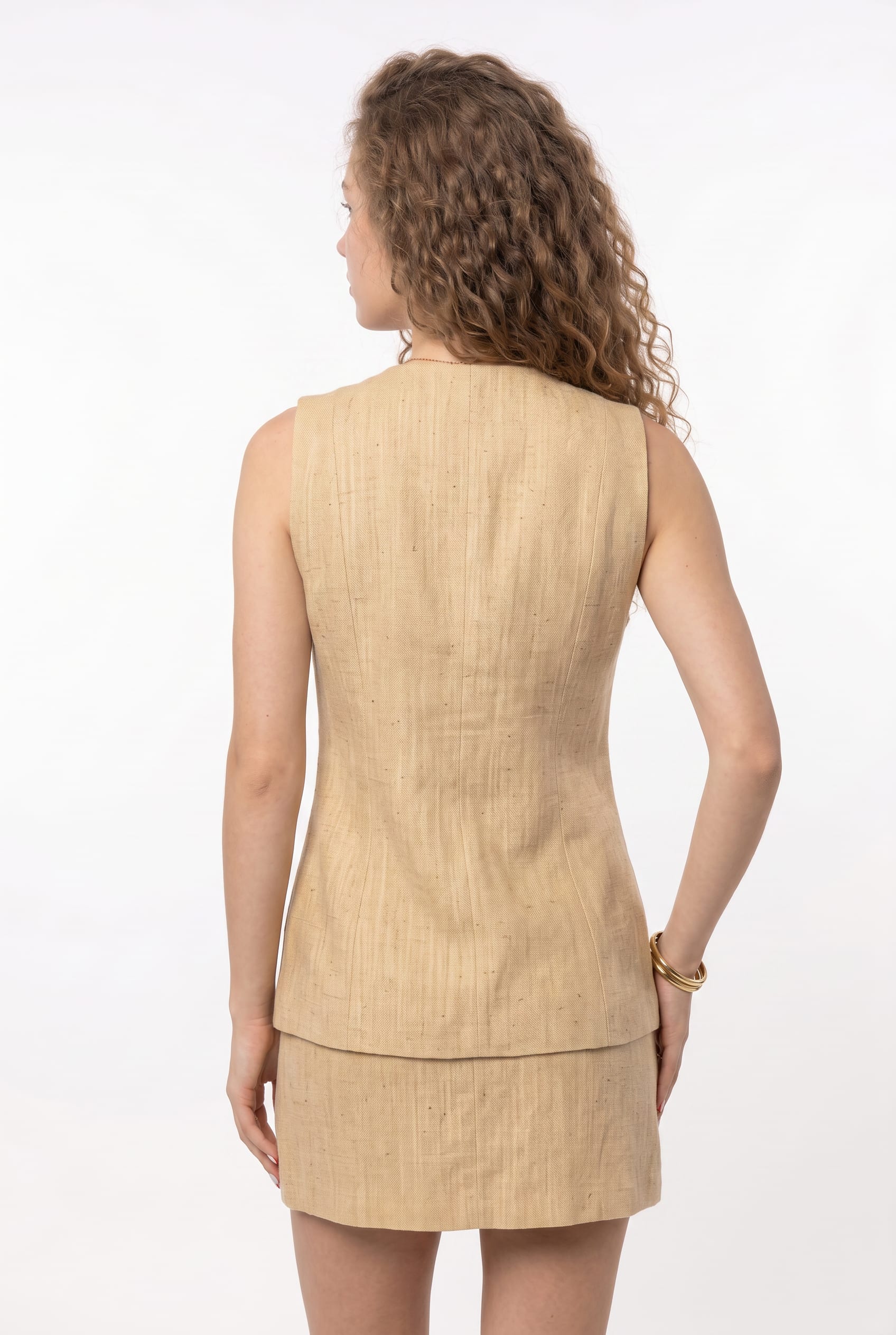 Natural Linen Button-Front Vest Co-ord Set