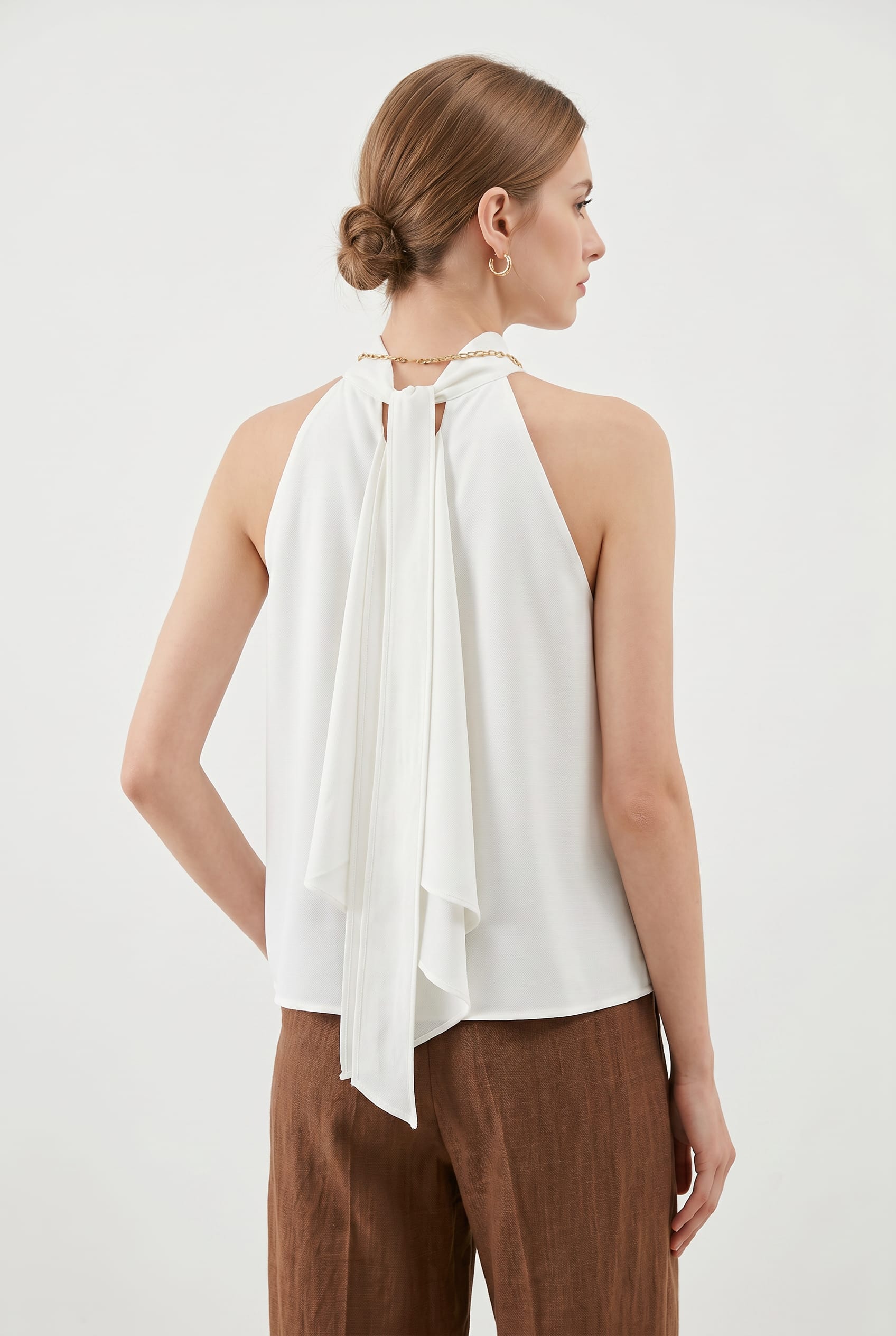 White High-Neck Halter Sleeveless Top