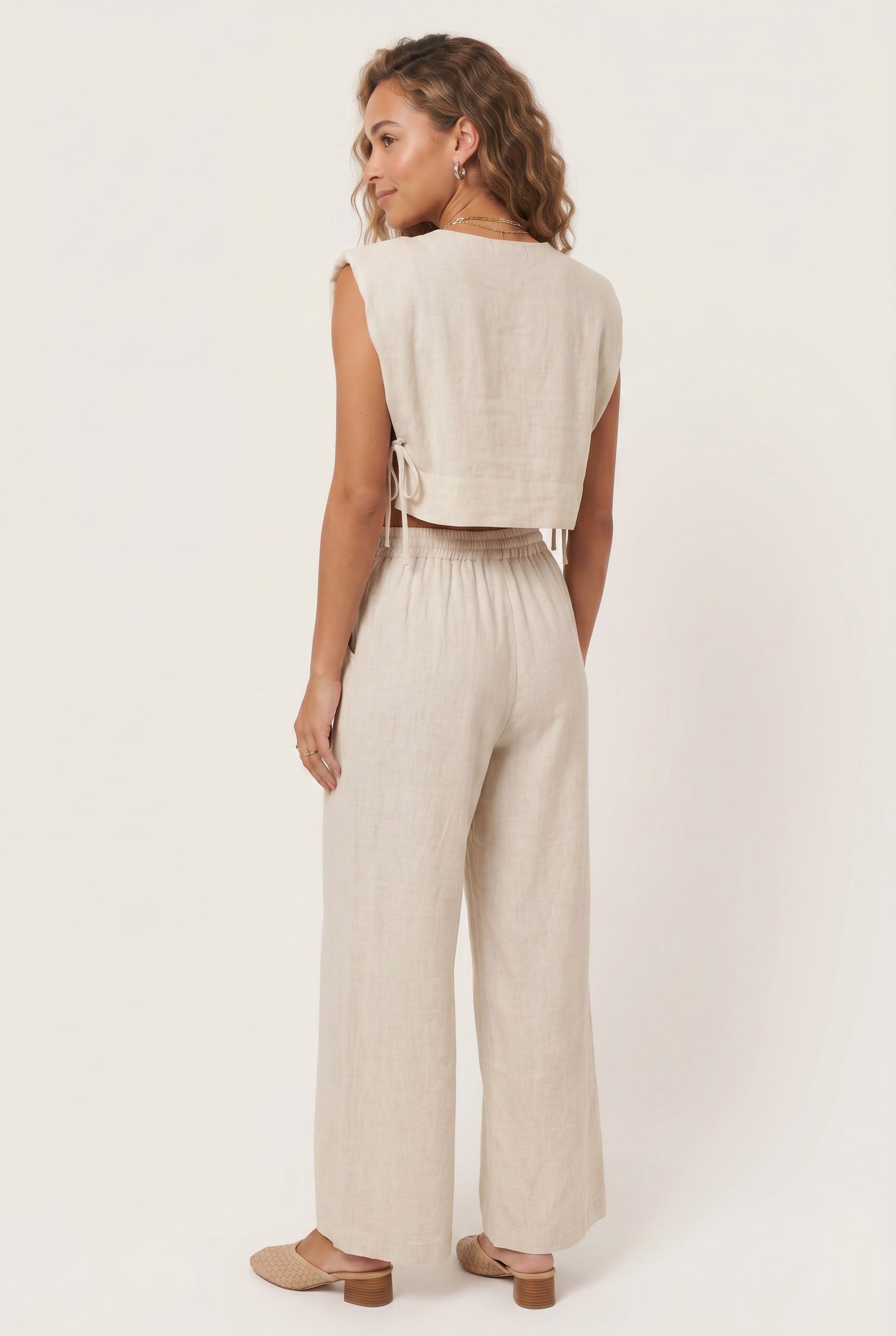 Oatmeal Linen Crop Top Wide Leg Co-ord