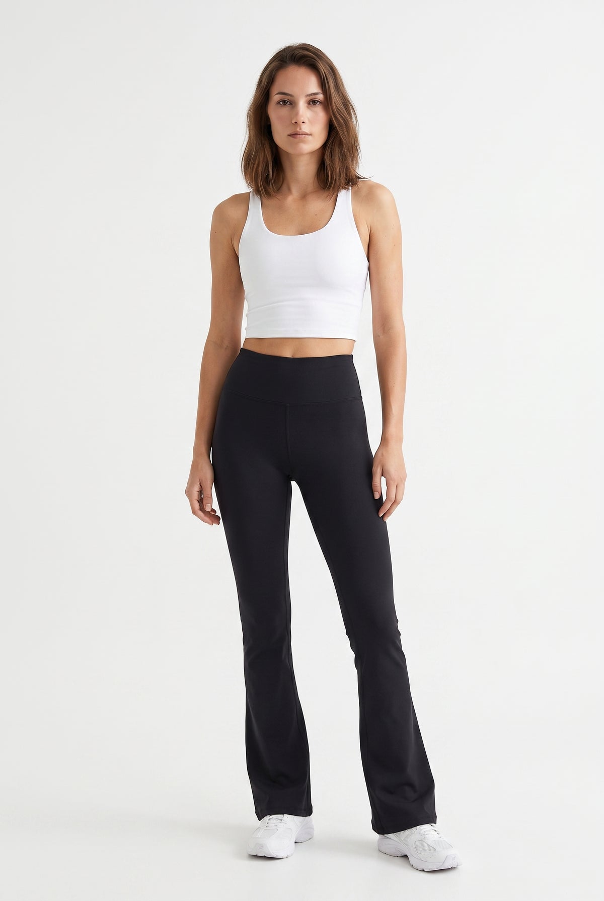 Black Nylon High-Waist Flare Leggings
