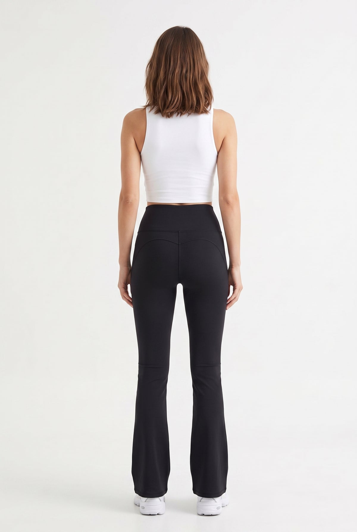 Black Nylon High-Waist Flare Leggings