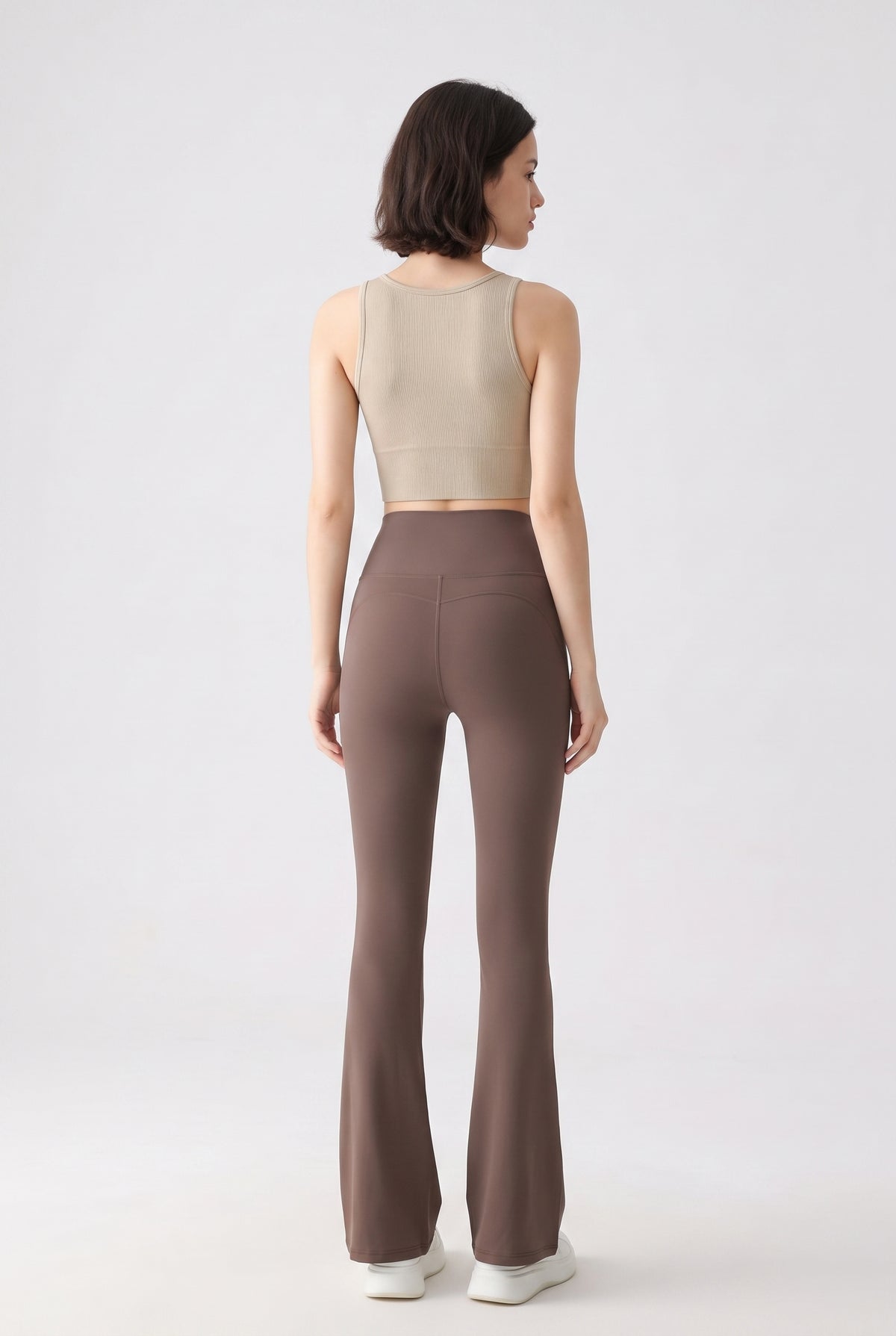 Brown Nylon High-Waist Flare Leggings