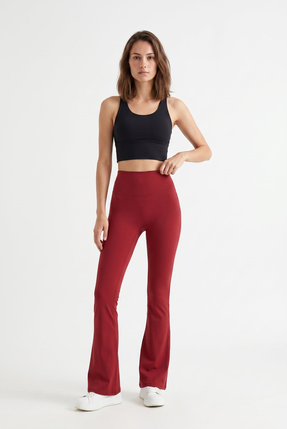 Red High-Waist Flare Leggings