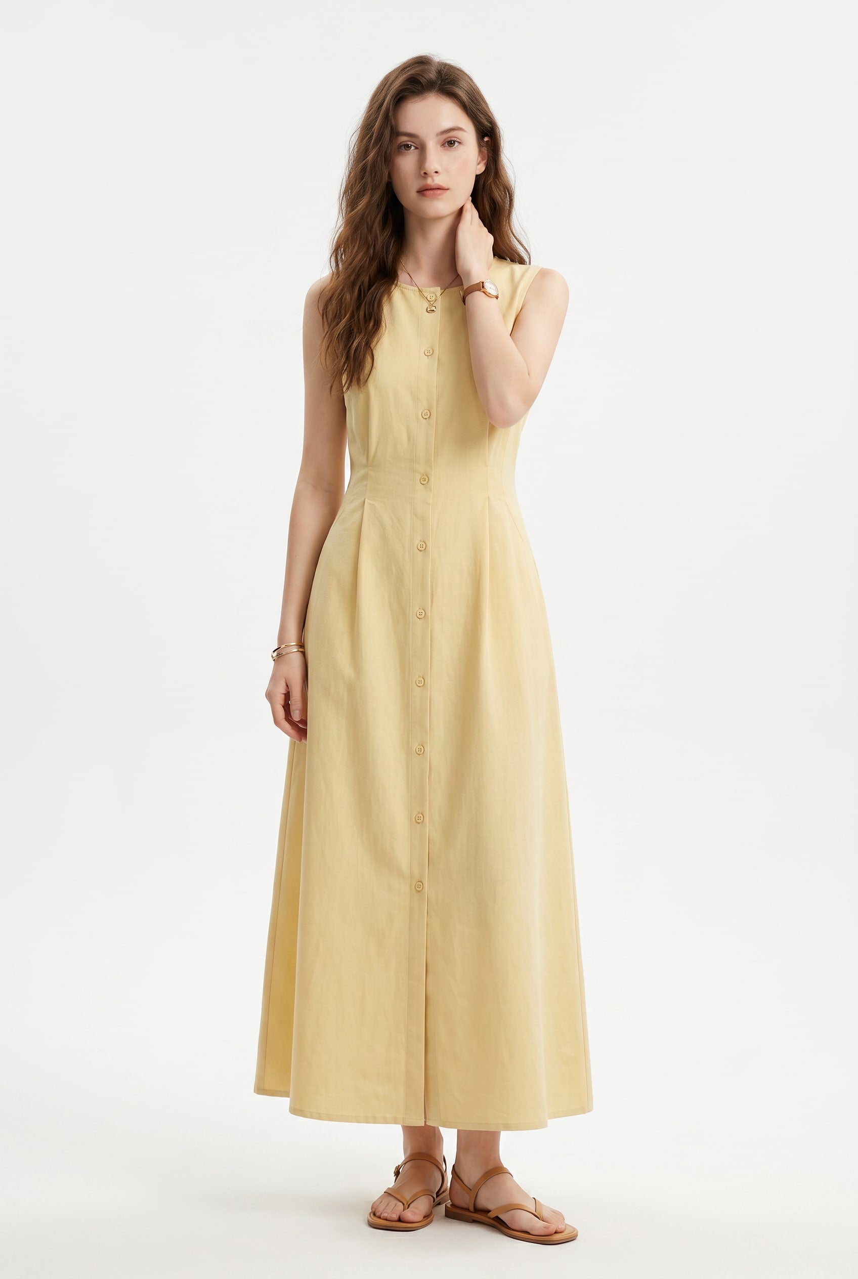 Butter Yellow Button-Front Maxi Dress