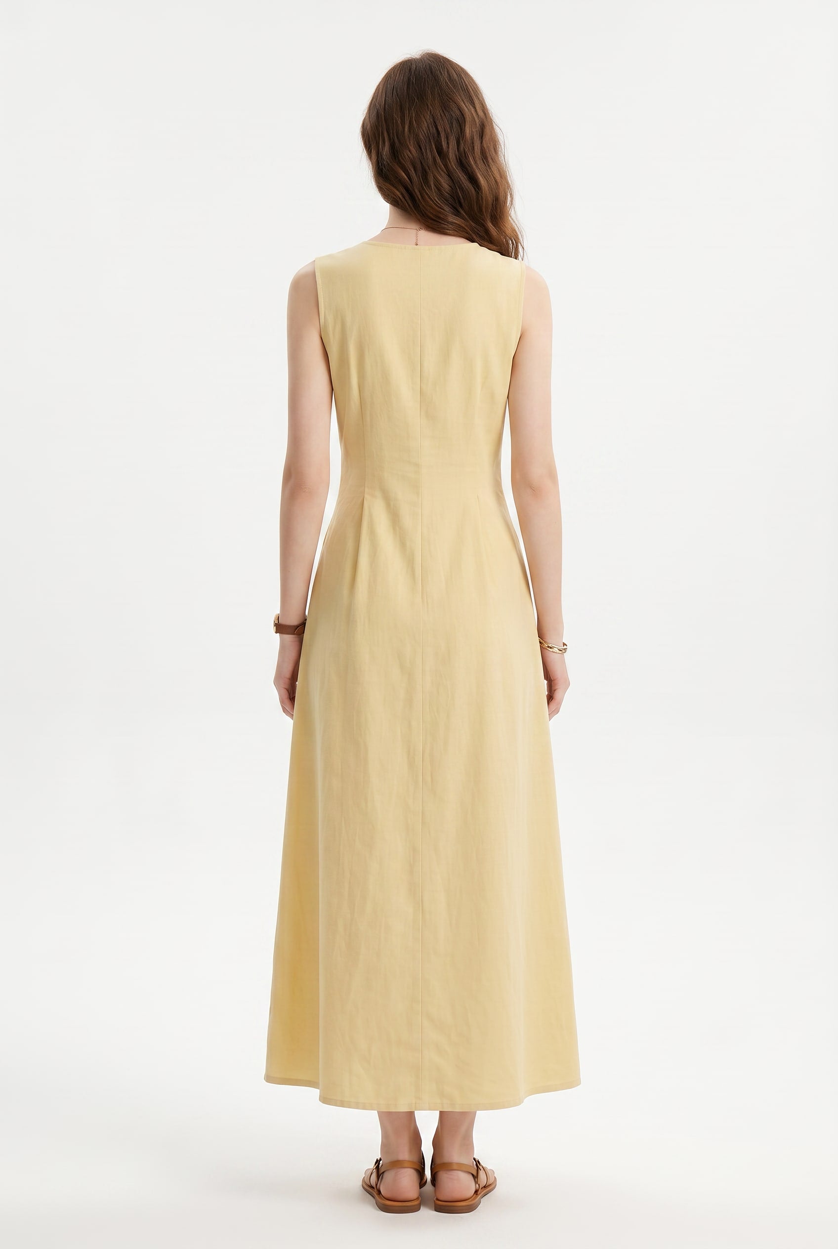 Butter Yellow Button-Front Maxi Dress