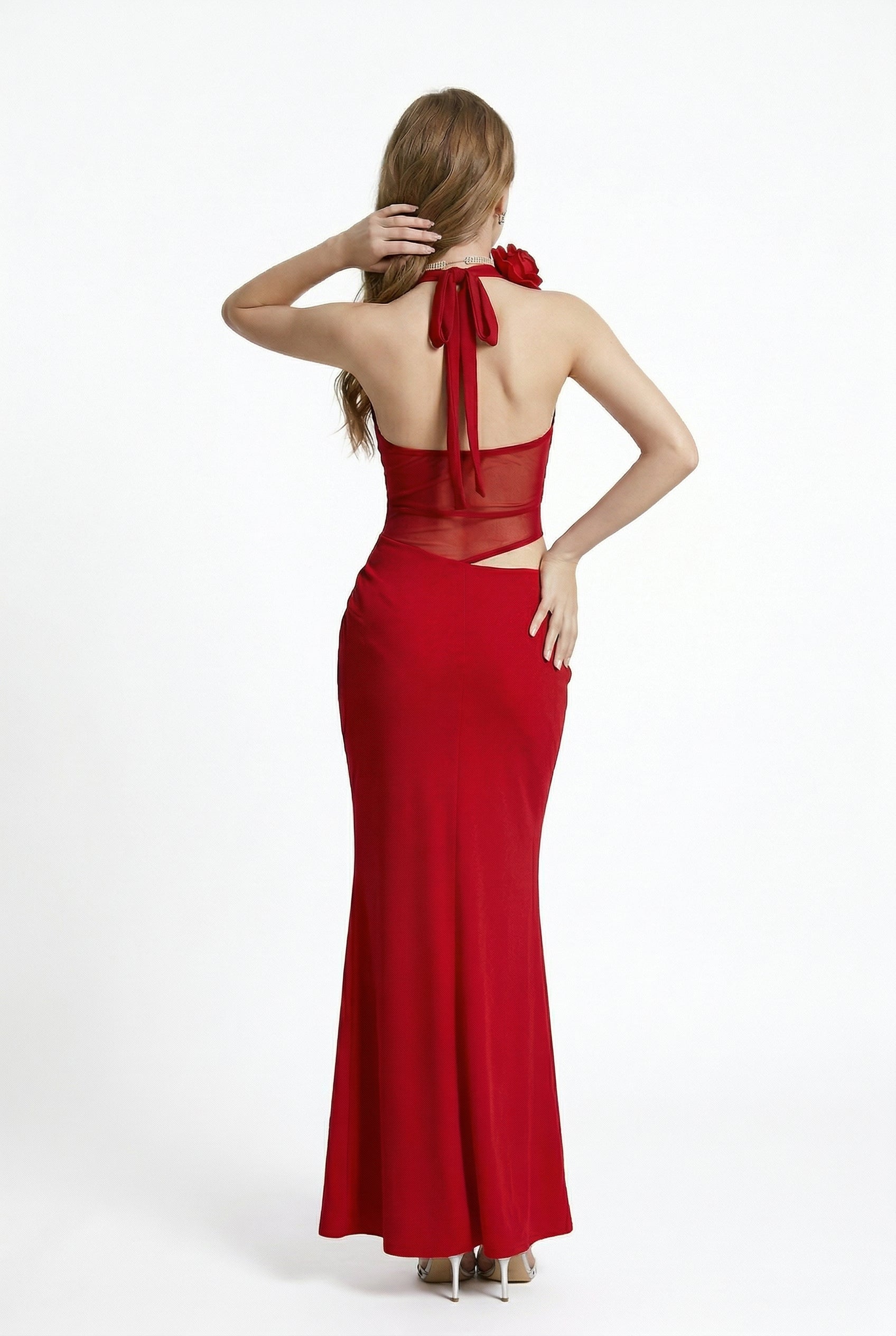 Crimson Red Cutout Halter Maxi Dress