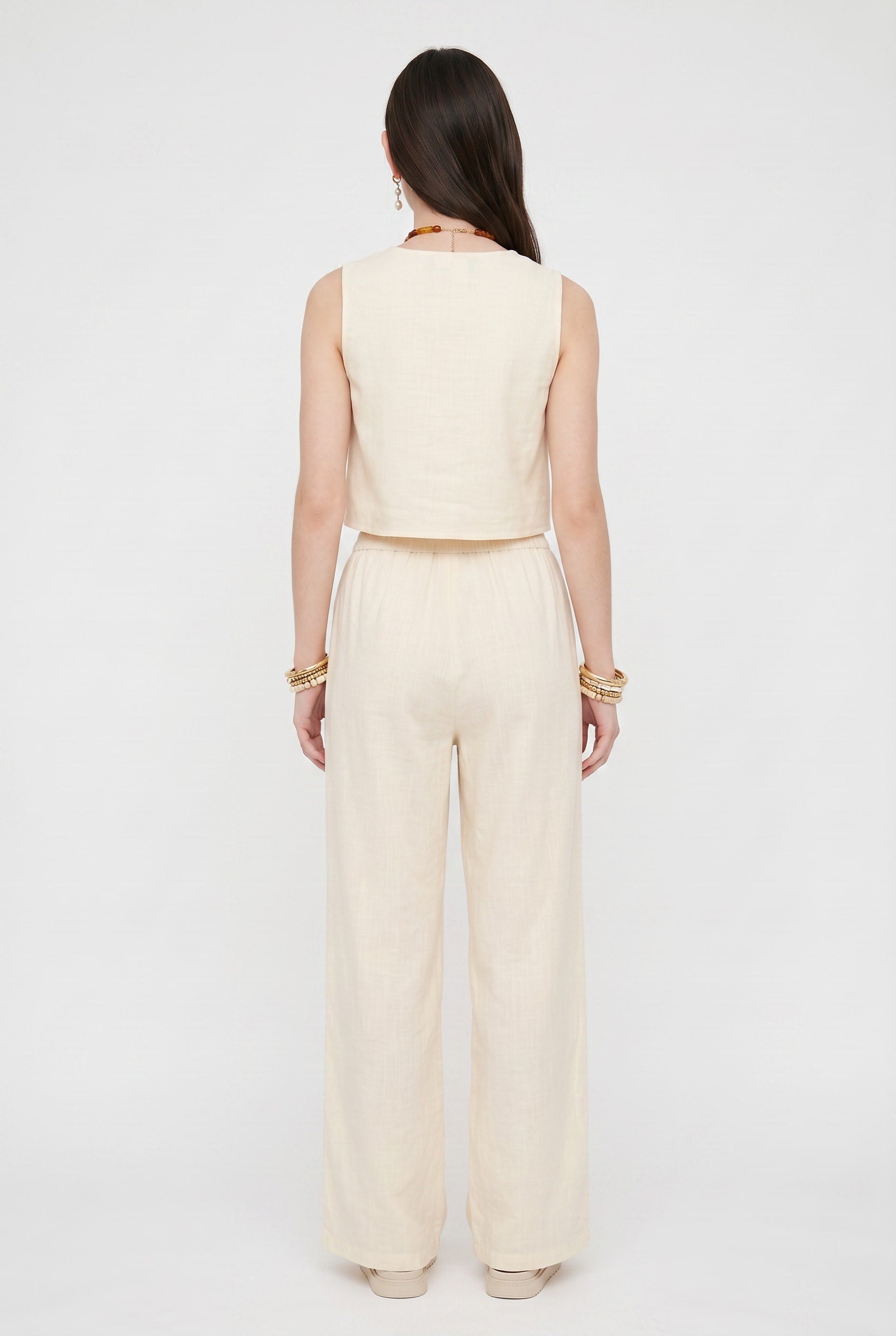 Cream Embroidered Floral Vest and Pant Set