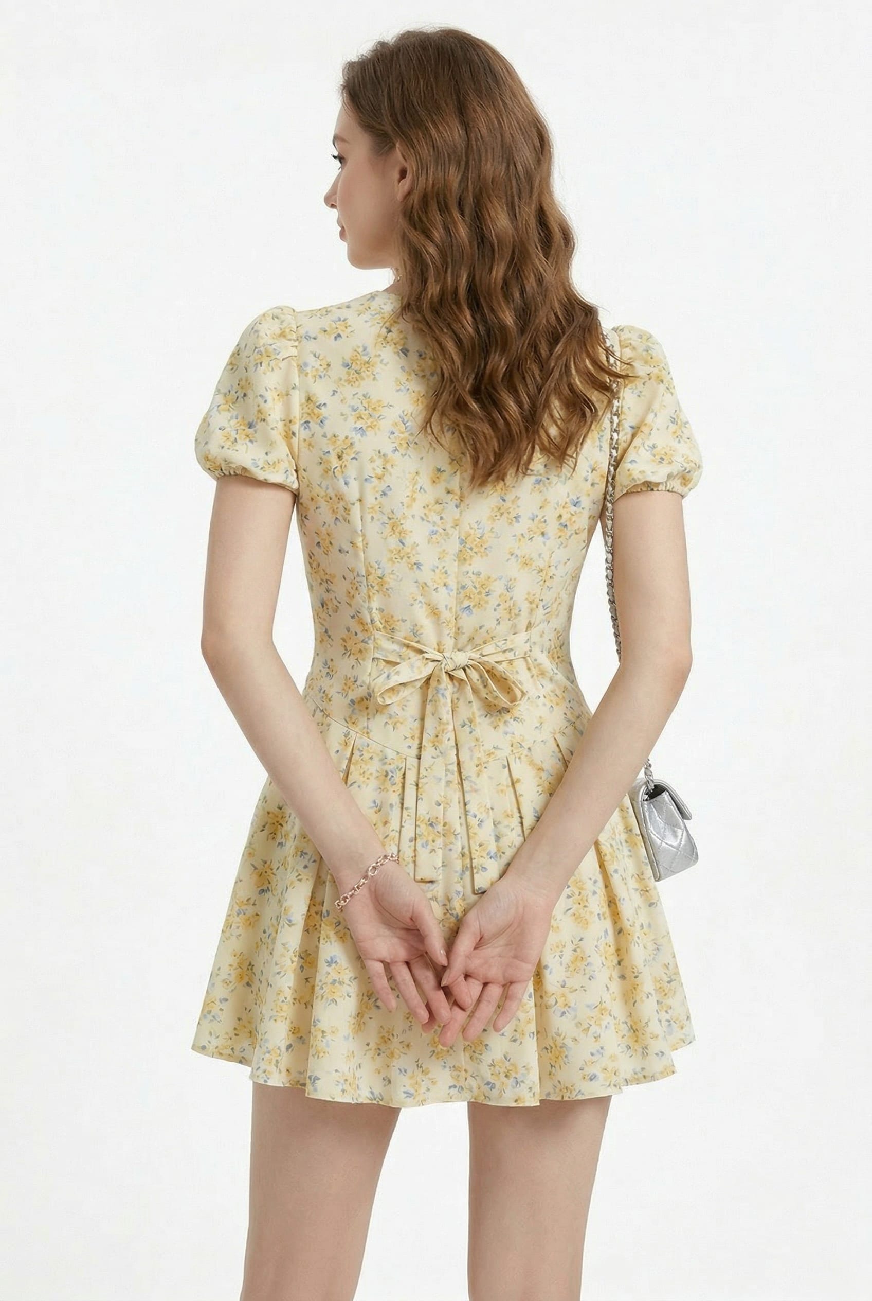 Butter Yellow Floral Tie-Front Mini Dress