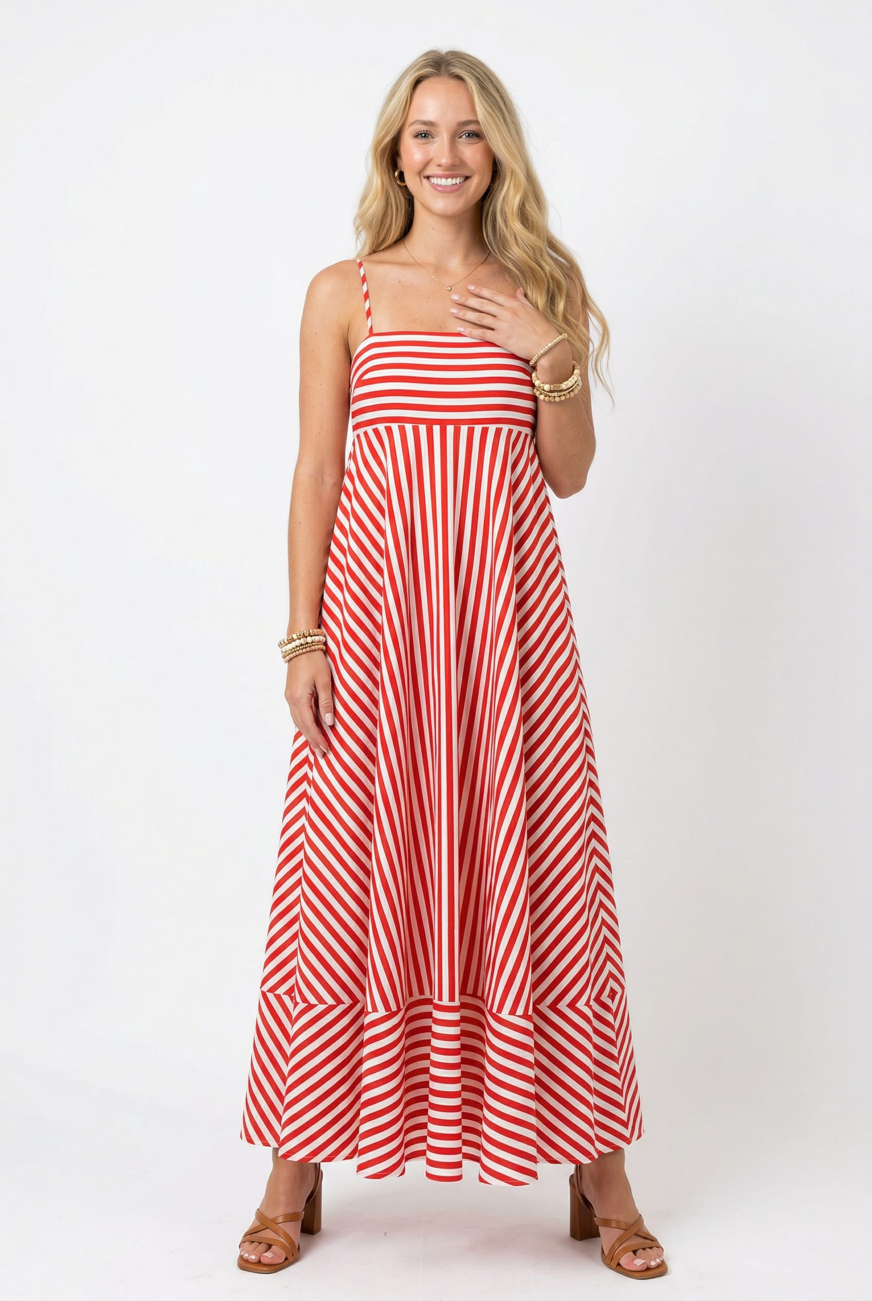 Red Striped Spaghetti Strap Maxi Dress
