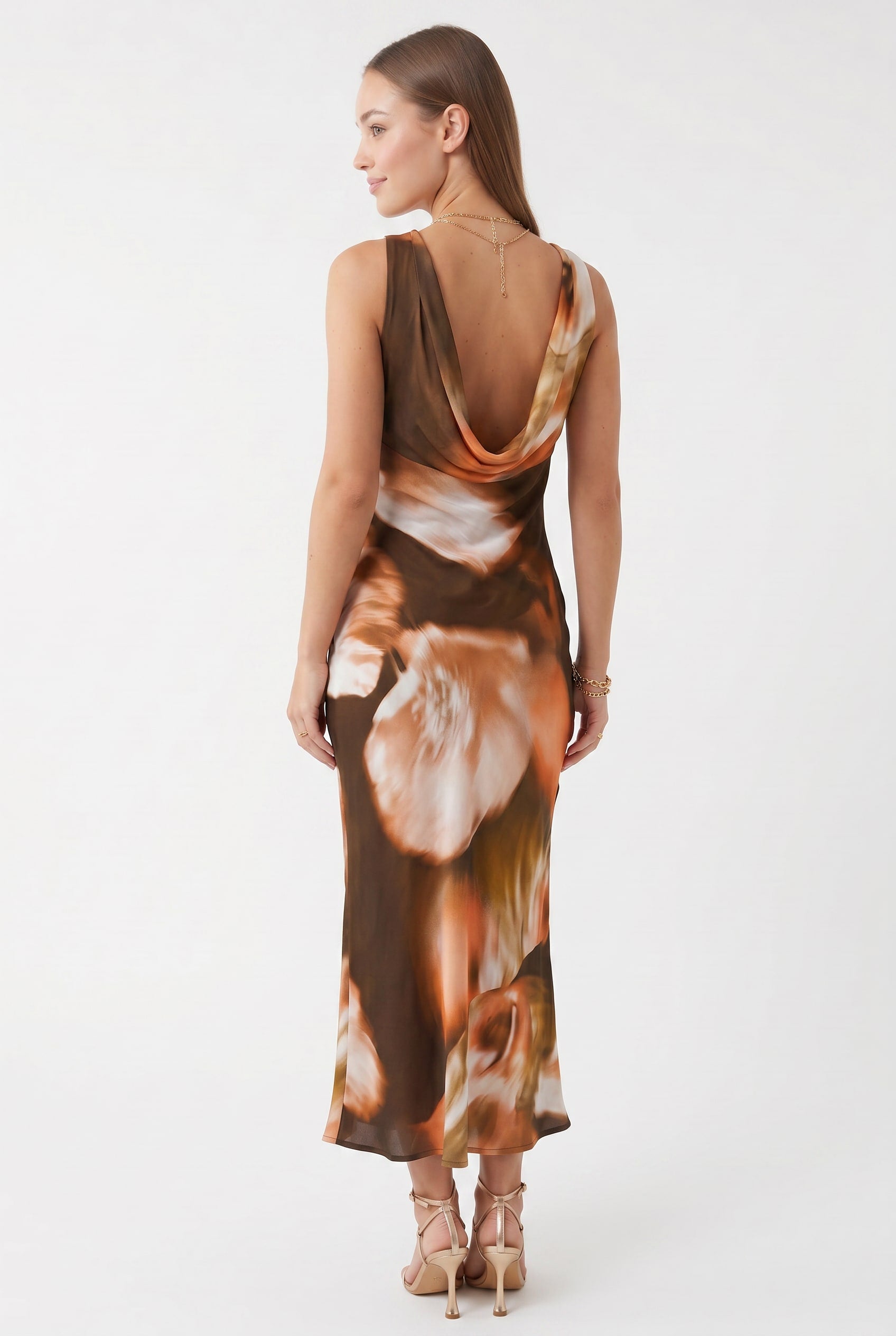 Abstract Print Cowl Neck Midi Dress