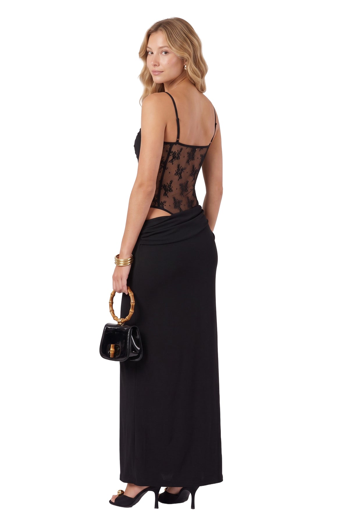Black Lace Corset Maxi Dress