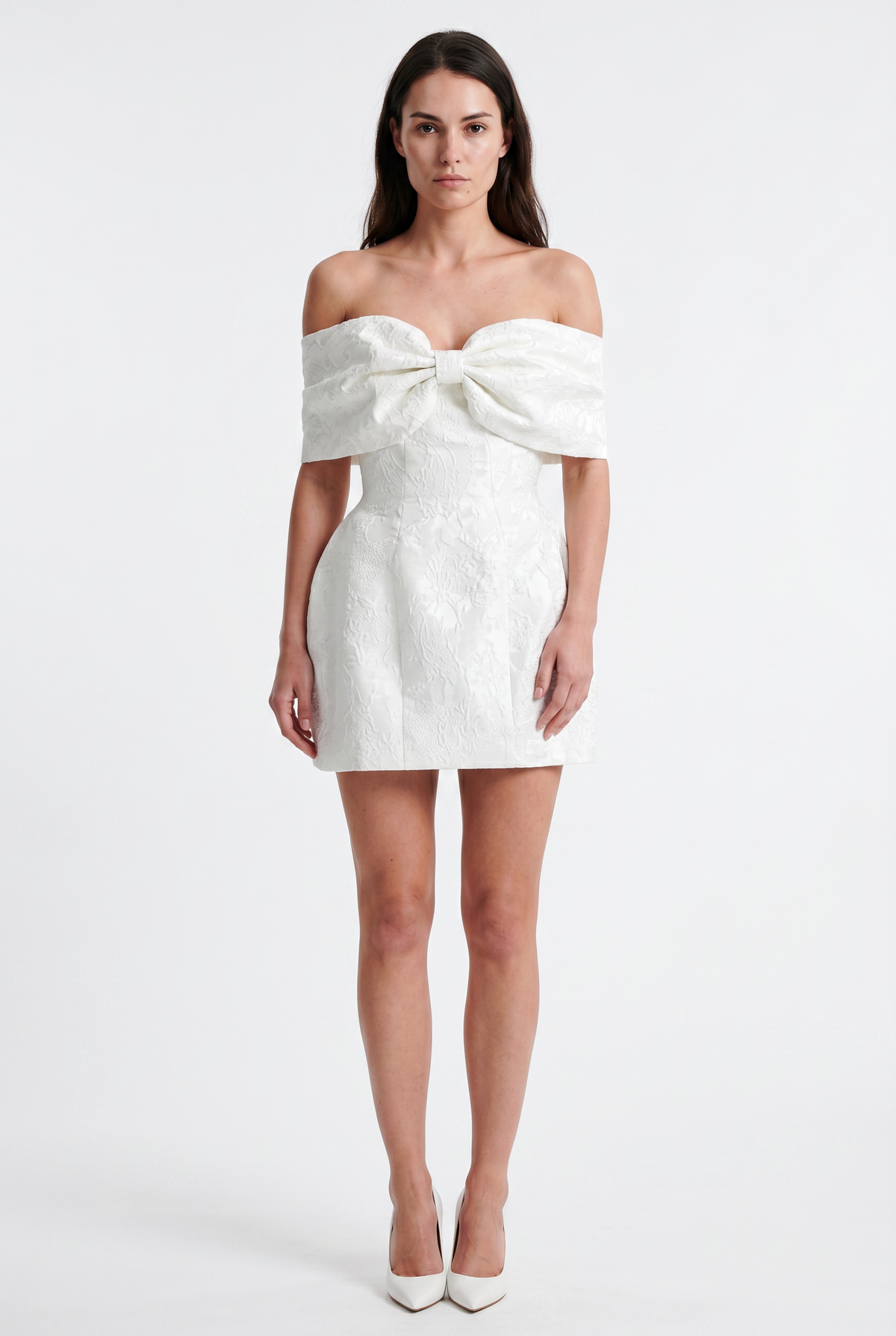 White Bow Off-Shoulder Mini Dress