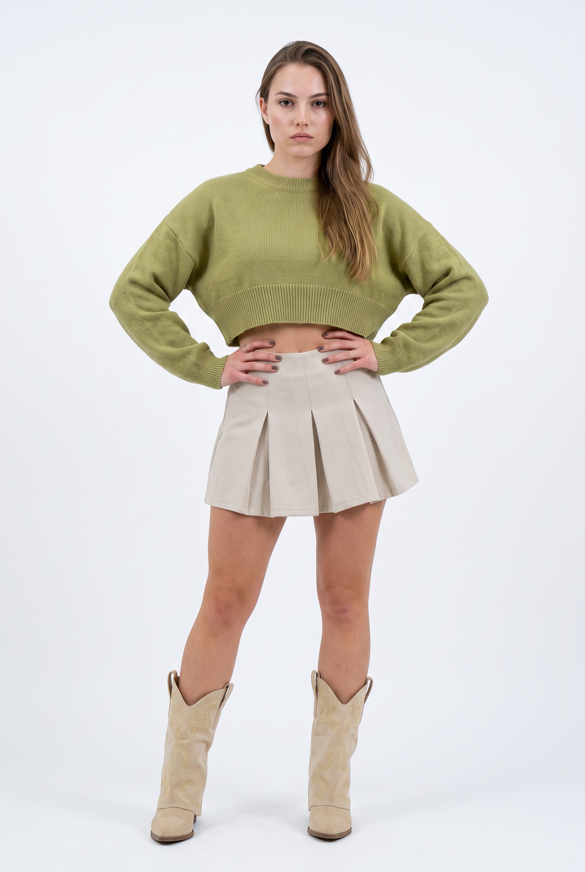 Olive Green Crop Knit Sweater