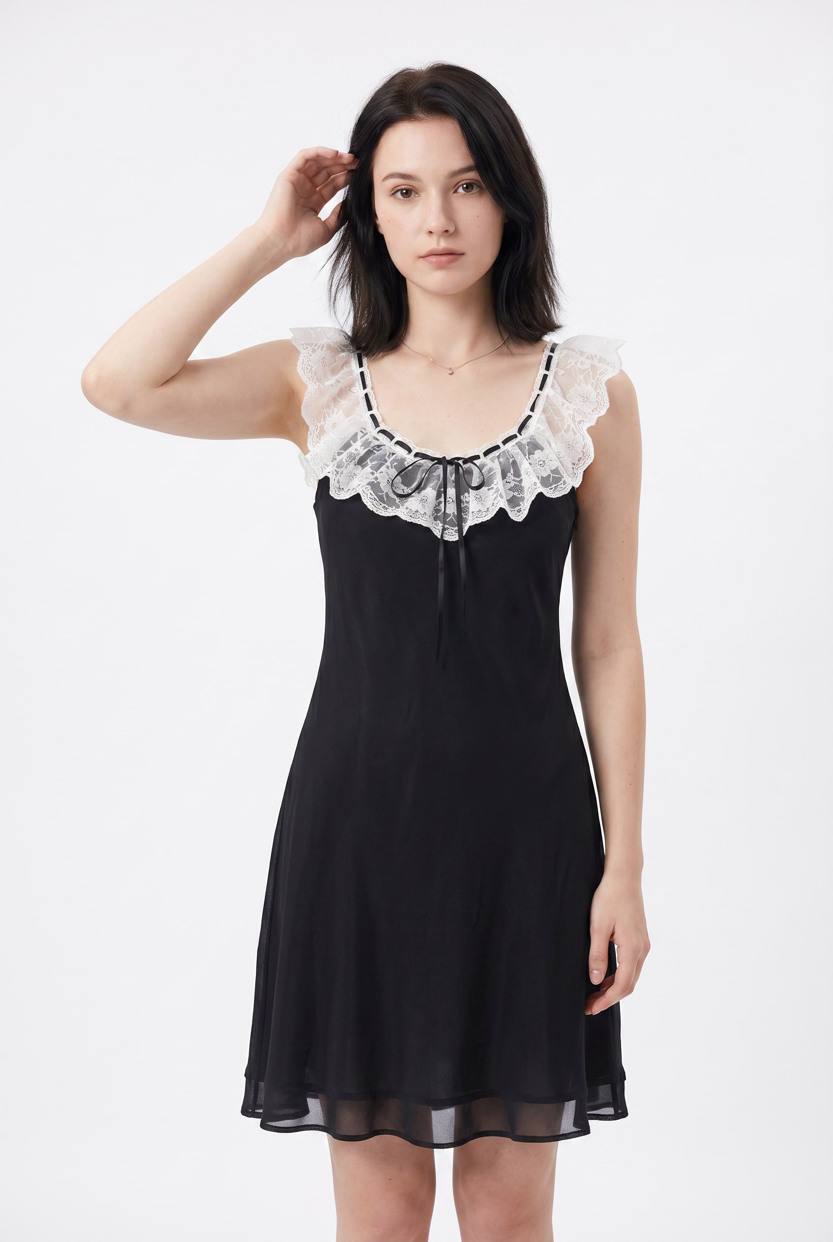 Black Mini Dress White Lace Collar