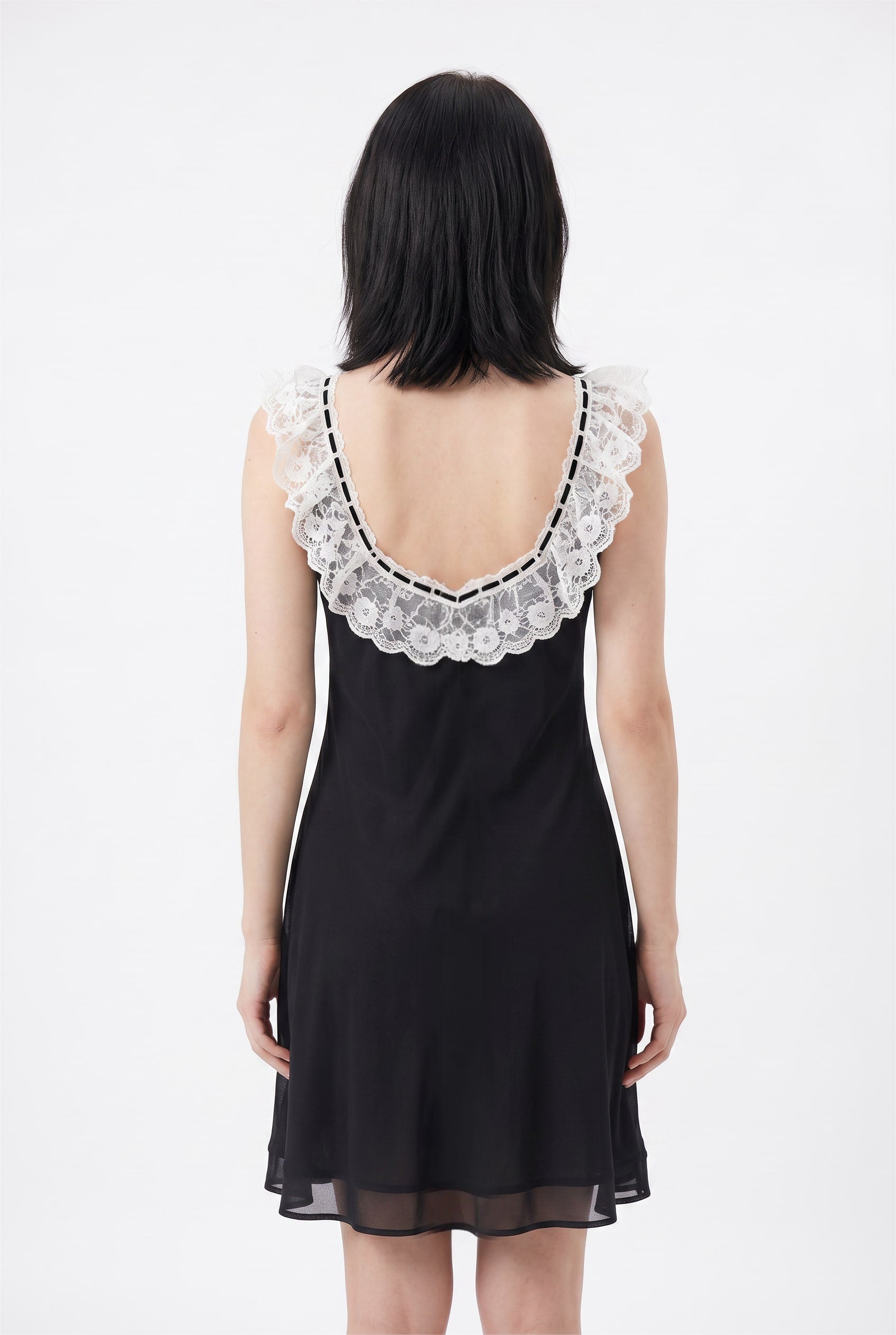 Black Mini Dress White Lace Collar