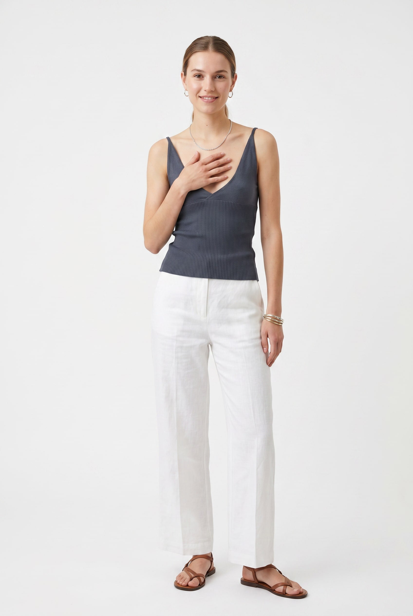 Charcoal Grey Ribbed Knit Tank Top