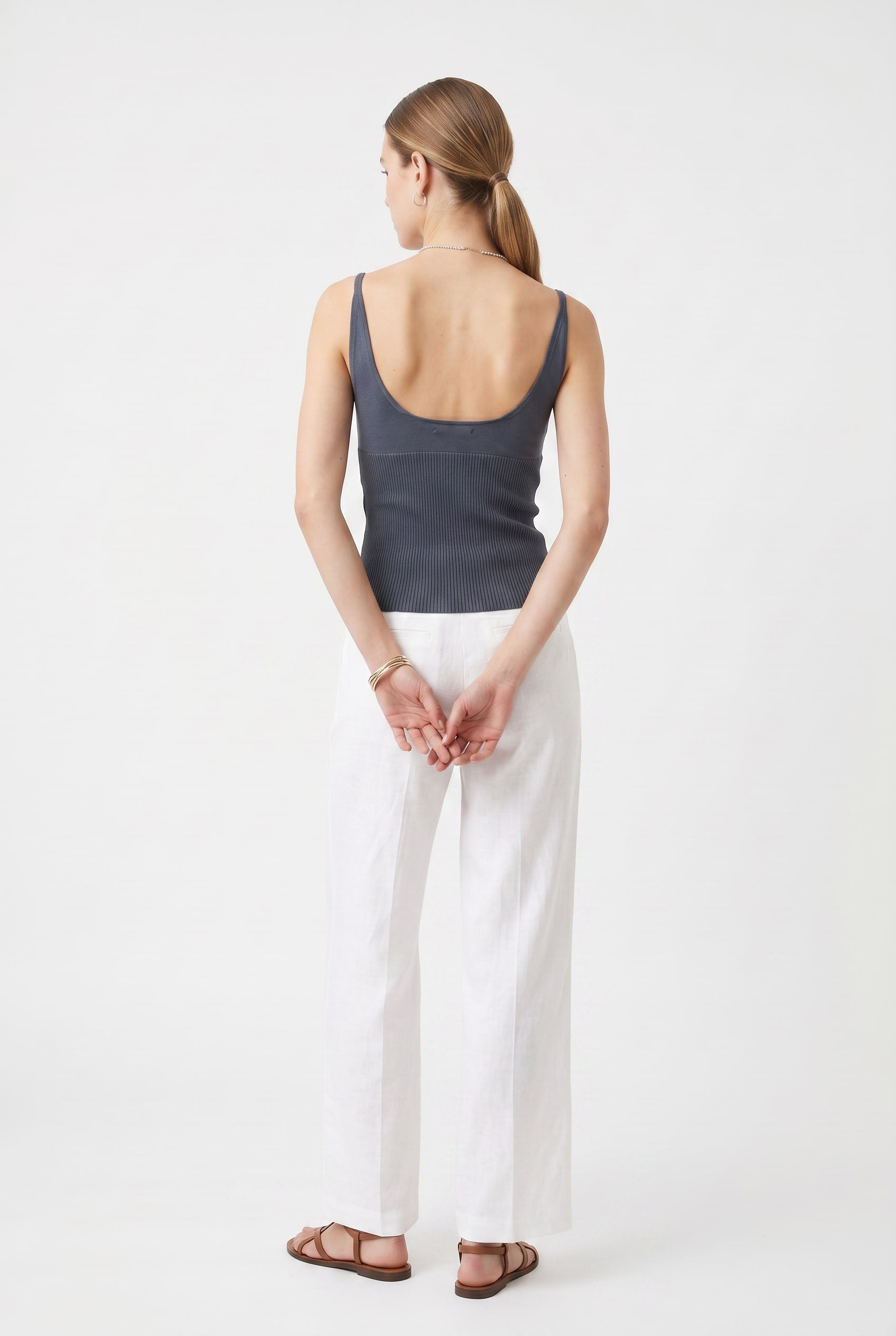 Charcoal Grey Ribbed Knit Tank Top