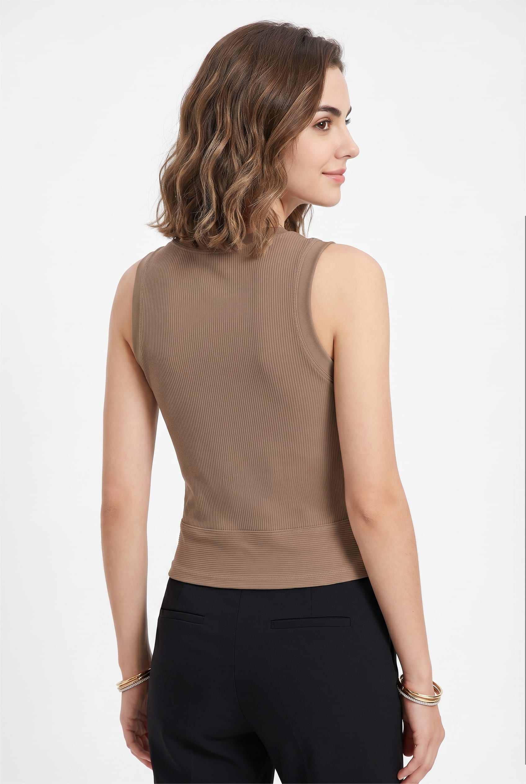 Taupe Ribbed Knit Sleeveless Top