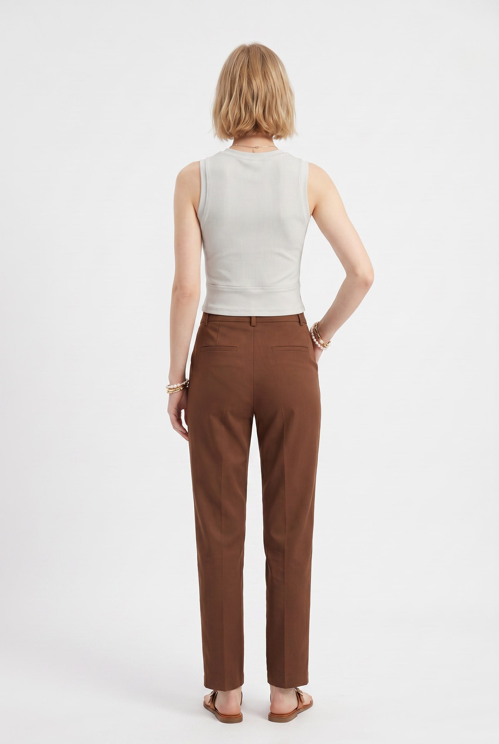 Cream Ribbed Cropped Sleeveless Top
