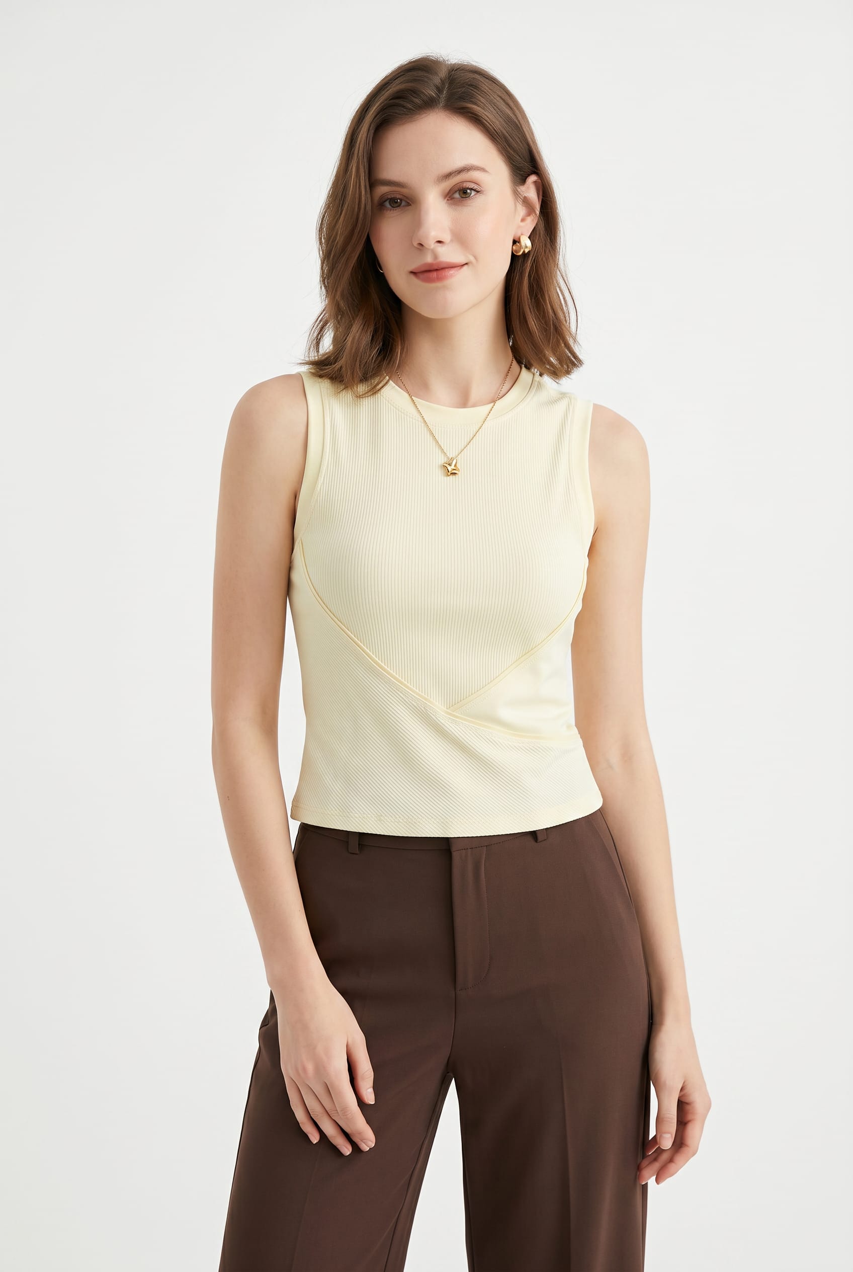Butter Yellow Ribbed Sleeveless Knit Top