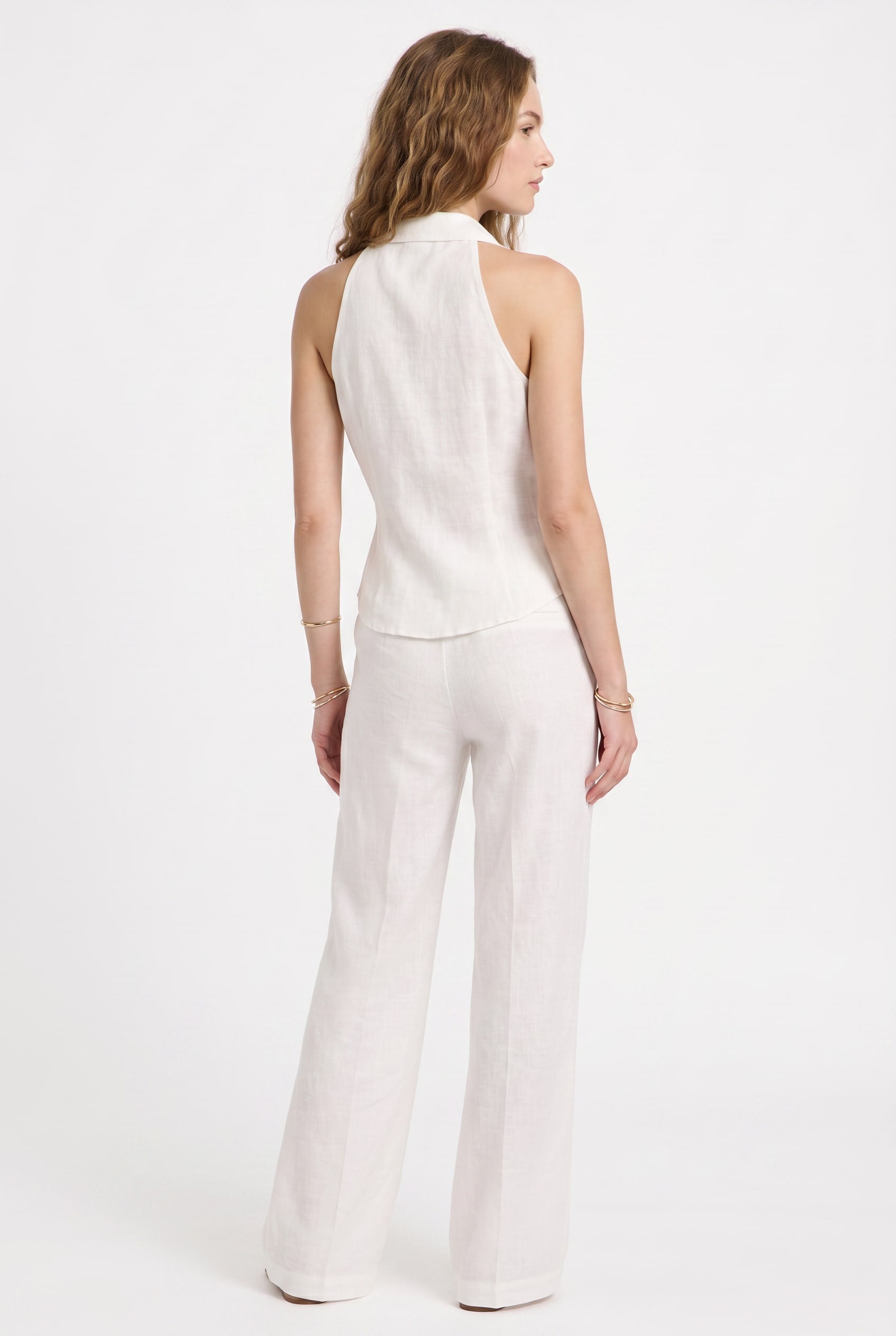 White Halter Neck Peplum Top