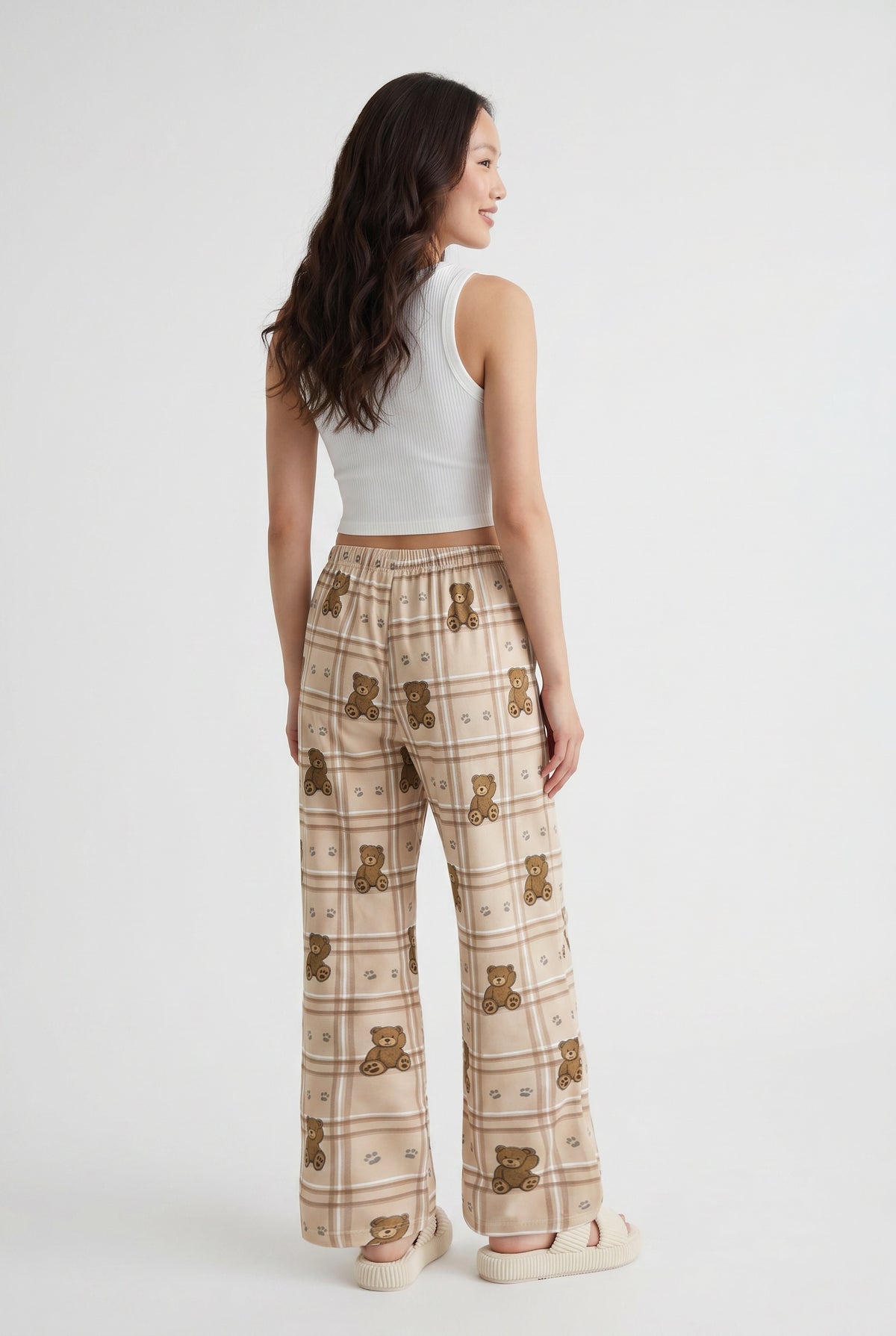 Beige Teddy Bear Wide Pants