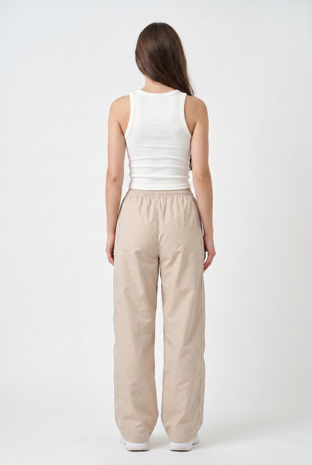 Beige Wide Leg Track Pants
