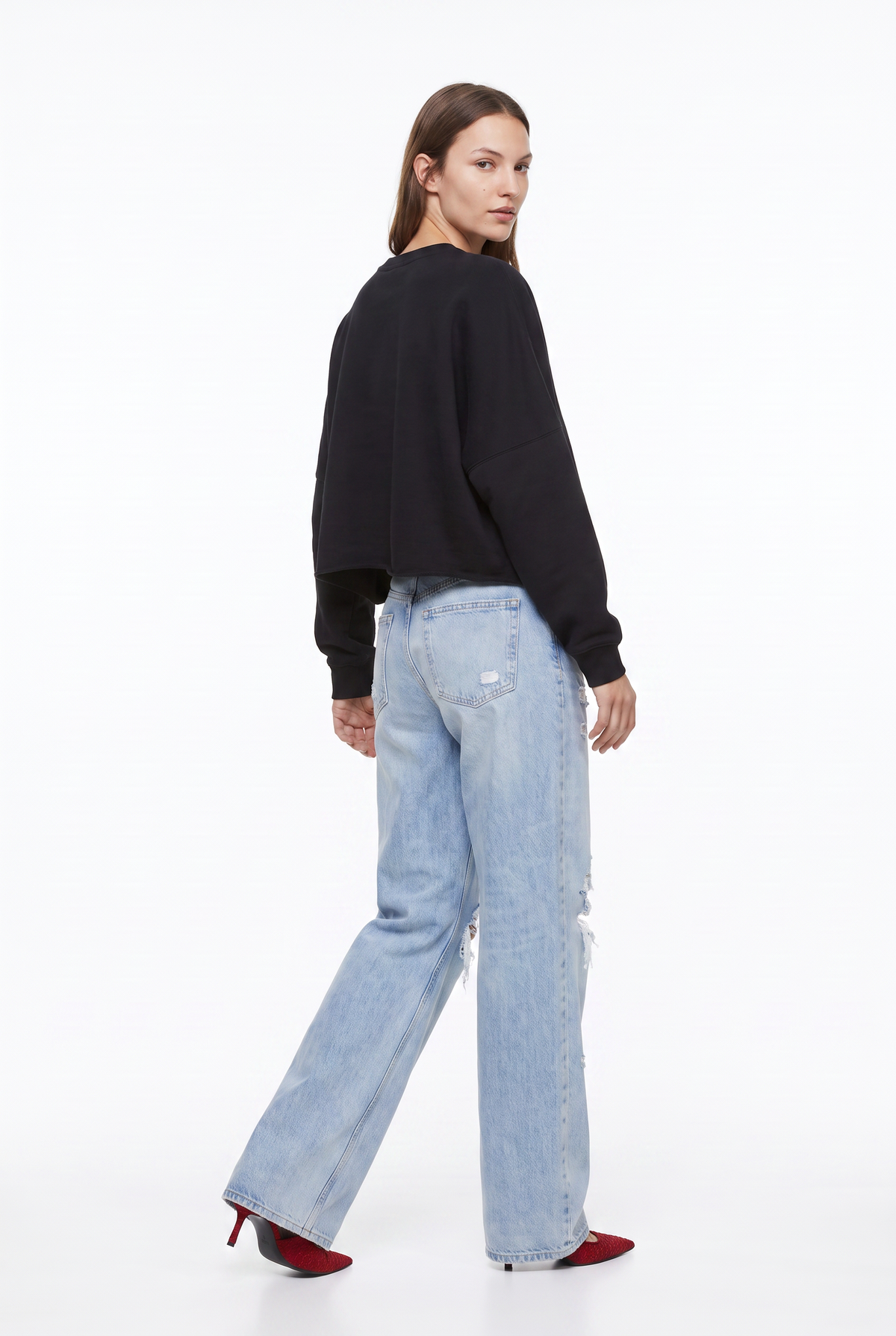 Black Cropped Cotton Everyday Sweatshirt