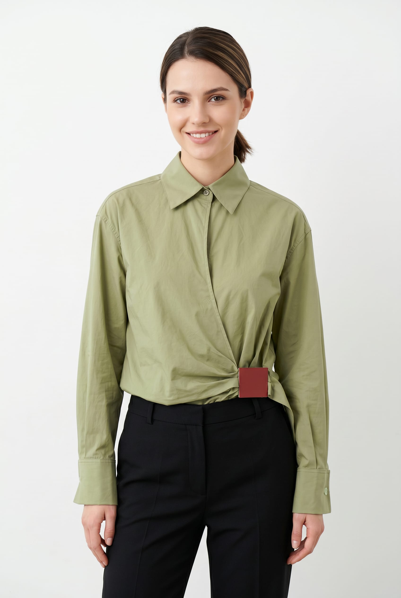 Sage Green Wrap Detail Collared Shirt